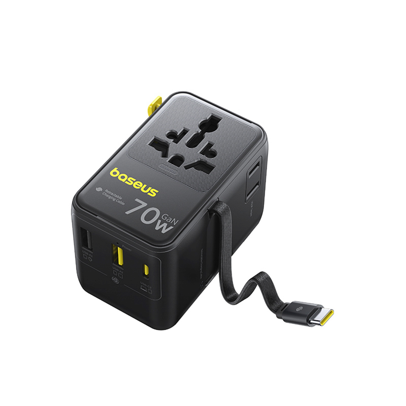 6-in-1 Kelioninis Adapteris Su Susukamu Usb-c Kabeliu, 70 W – Juodas