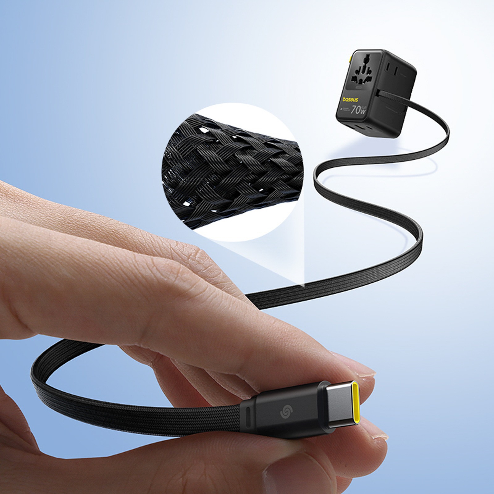 6-in-1 Kelioninis Adapteris Su Susukamu Usb-c Kabeliu, 70 W – Juodas