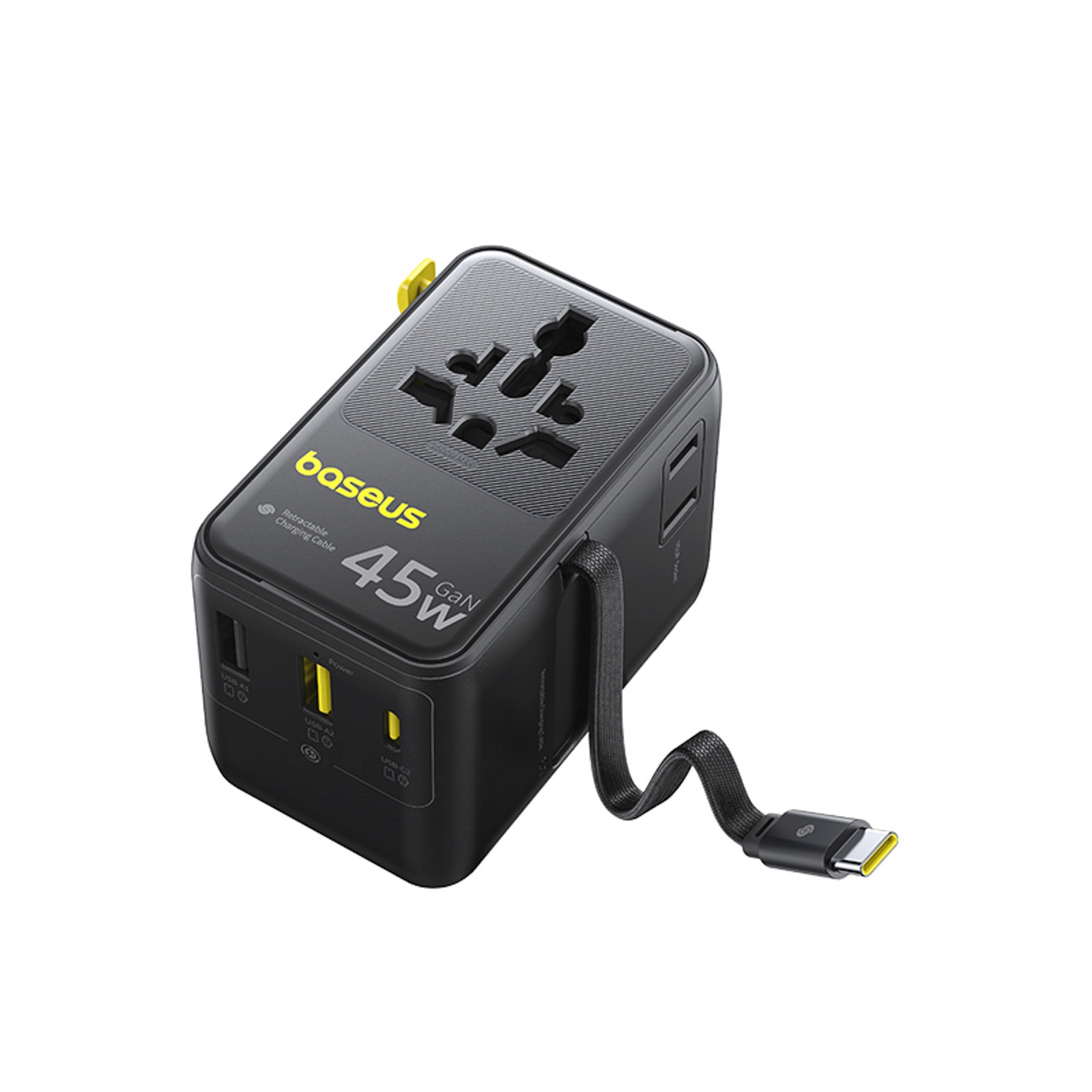 6-in-1 Kelioninis Adapteris Su Susukamu Usb-c Kabeliu, 45 W – Juodas