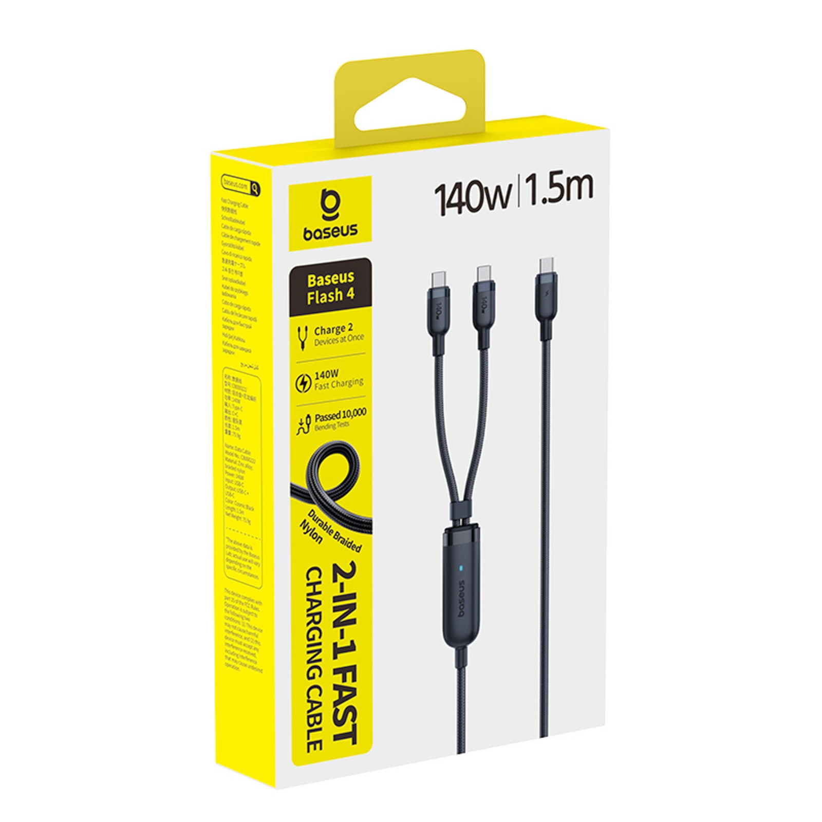 2-in-1 Usb-c – 2x Usb-c 140 W 1,5 M Kabelis – Juodas