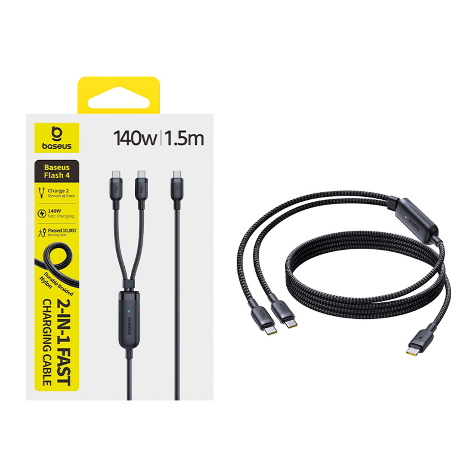 2-in-1 Usb-c – 2x Usb-c 140 W 1,5 M Kabelis – Juodas