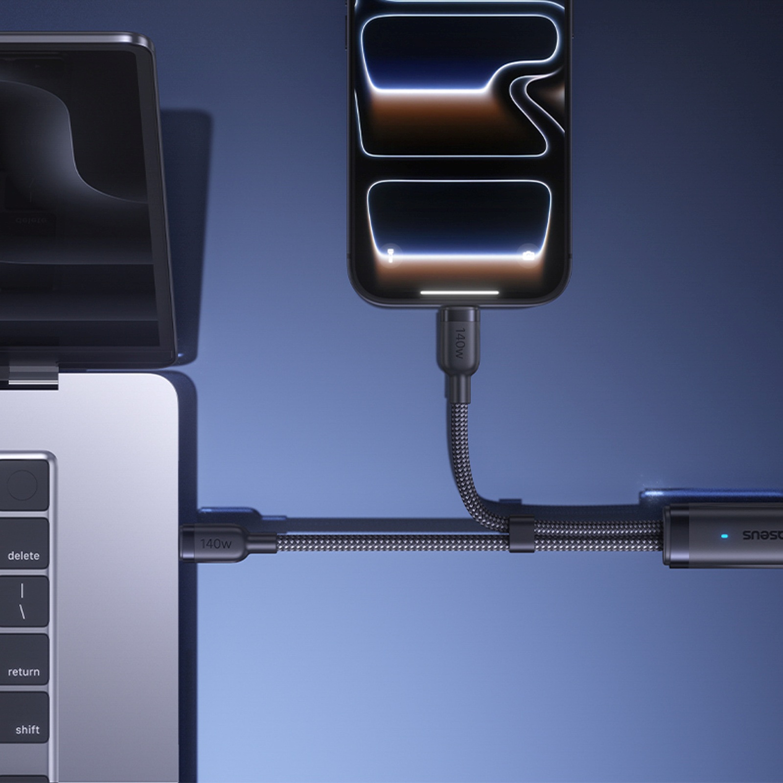 2-in-1 Usb-c – 2x Usb-c 140 W 1,5 M Kabelis – Juodas