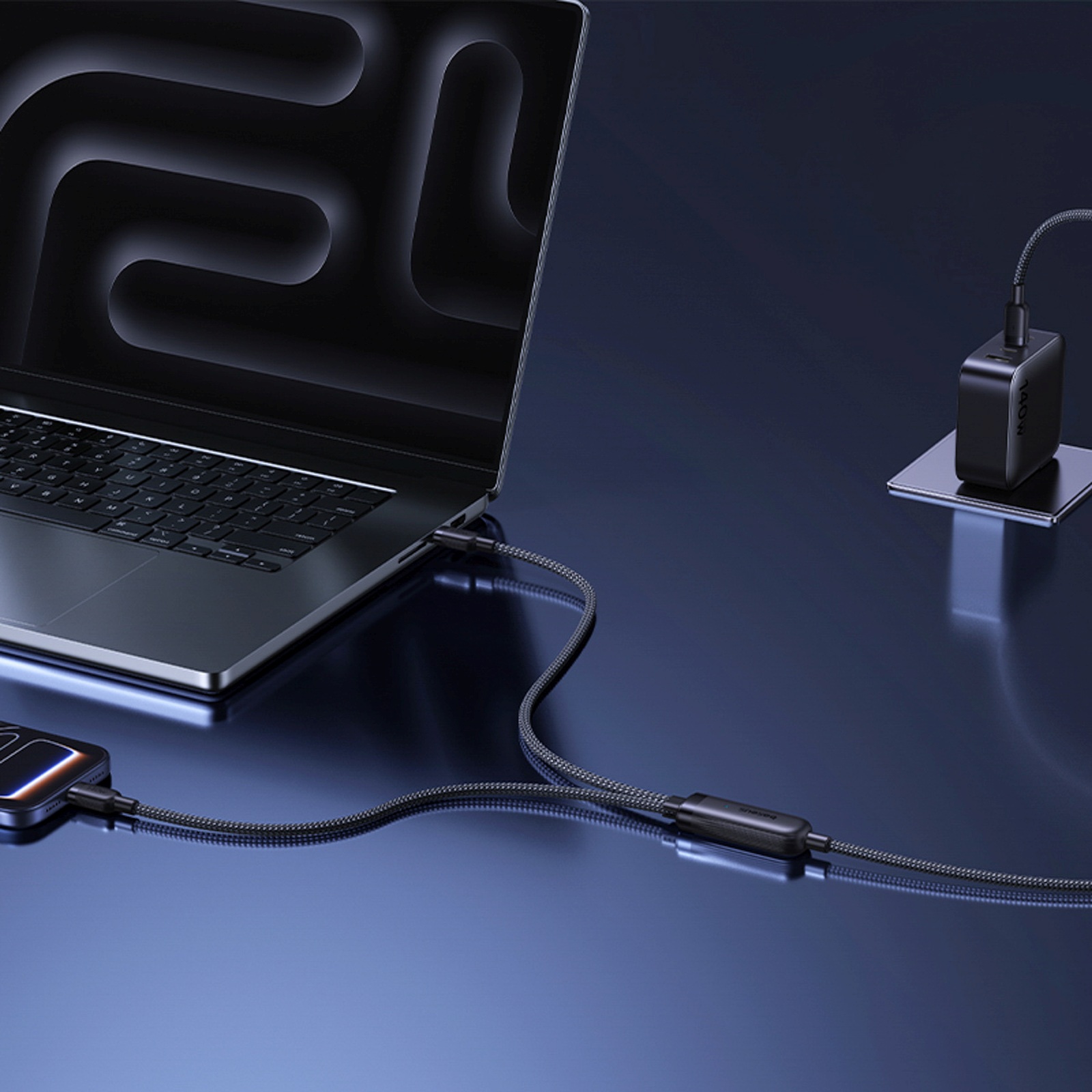 2-in-1 Usb-c – 2x Usb-c 140 W 1,5 M Kabelis – Juodas