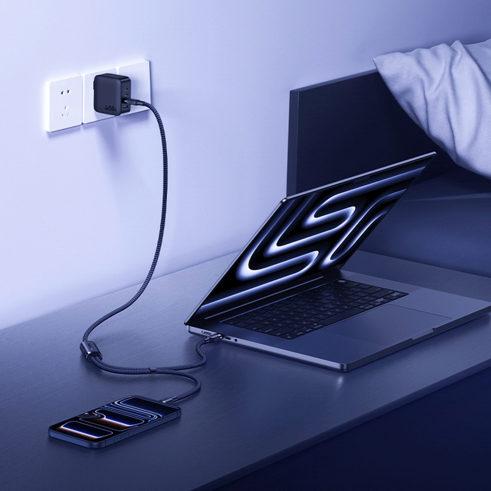 2-in-1 Usb-c – 2x Usb-c 140 W 1,5 M Kabelis – Juodas