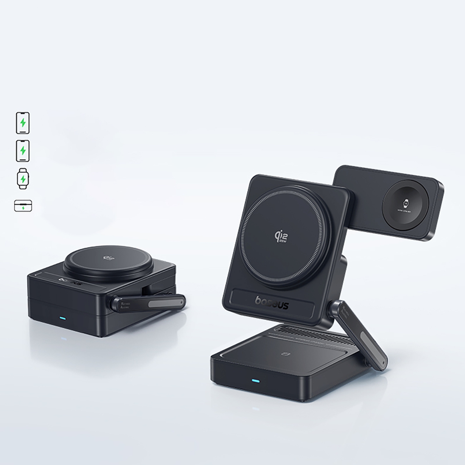 Belaidė 3-in-1 „qi 2.2“ 35 W įkroviklis Su 45 W Es Maitinimo šaltiniu Ir 1 M Usb-c Kabeliu – Juoda