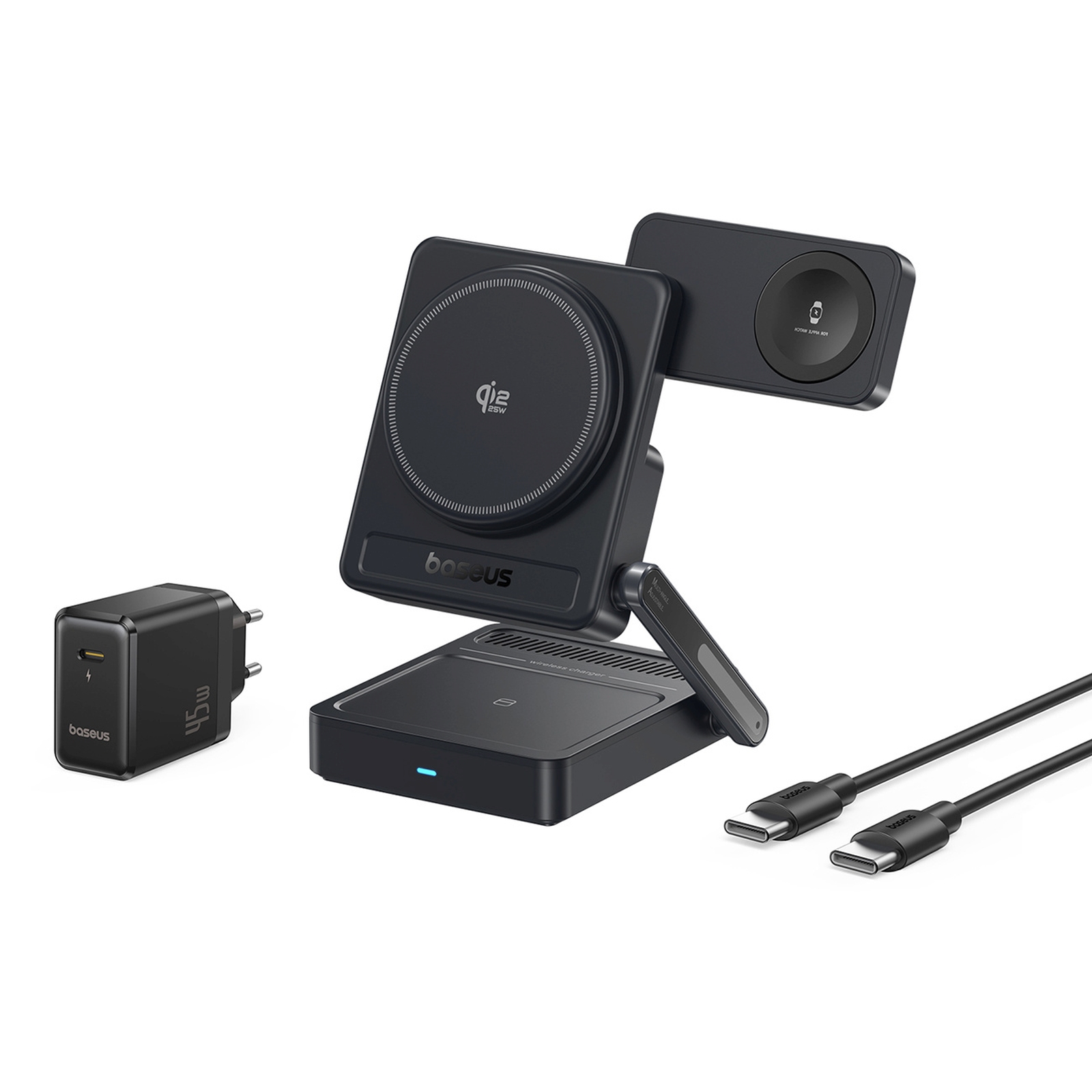 Belaidė 3-in-1 „qi 2.2“ 35 W įkroviklis Su 45 W Es Maitinimo šaltiniu Ir 1 M Usb-c Kabeliu – Juoda