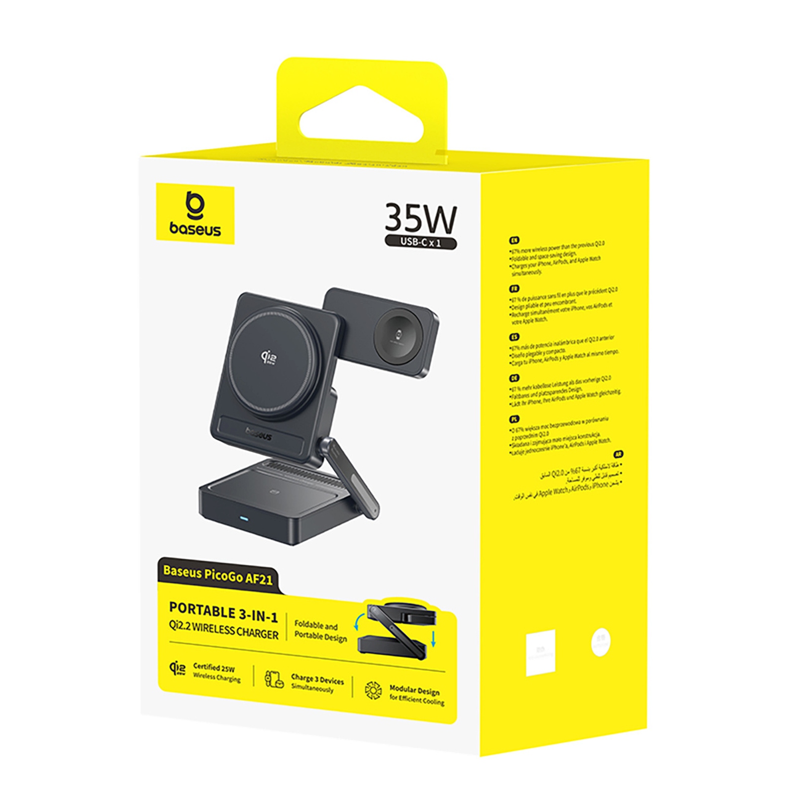 Belaidė 3-in-1 „qi 2.2“ 35 W įkroviklis Su 45 W Es Maitinimo šaltiniu Ir 1 M Usb-c Kabeliu – Juoda