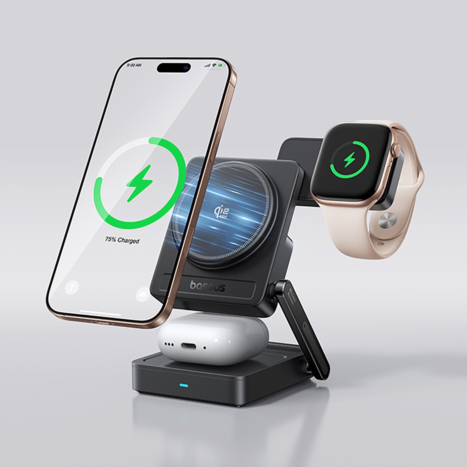Belaidė 3-in-1 „qi 2.2“ 35 W įkroviklis Su 45 W Es Maitinimo šaltiniu Ir 1 M Usb-c Kabeliu – Juoda