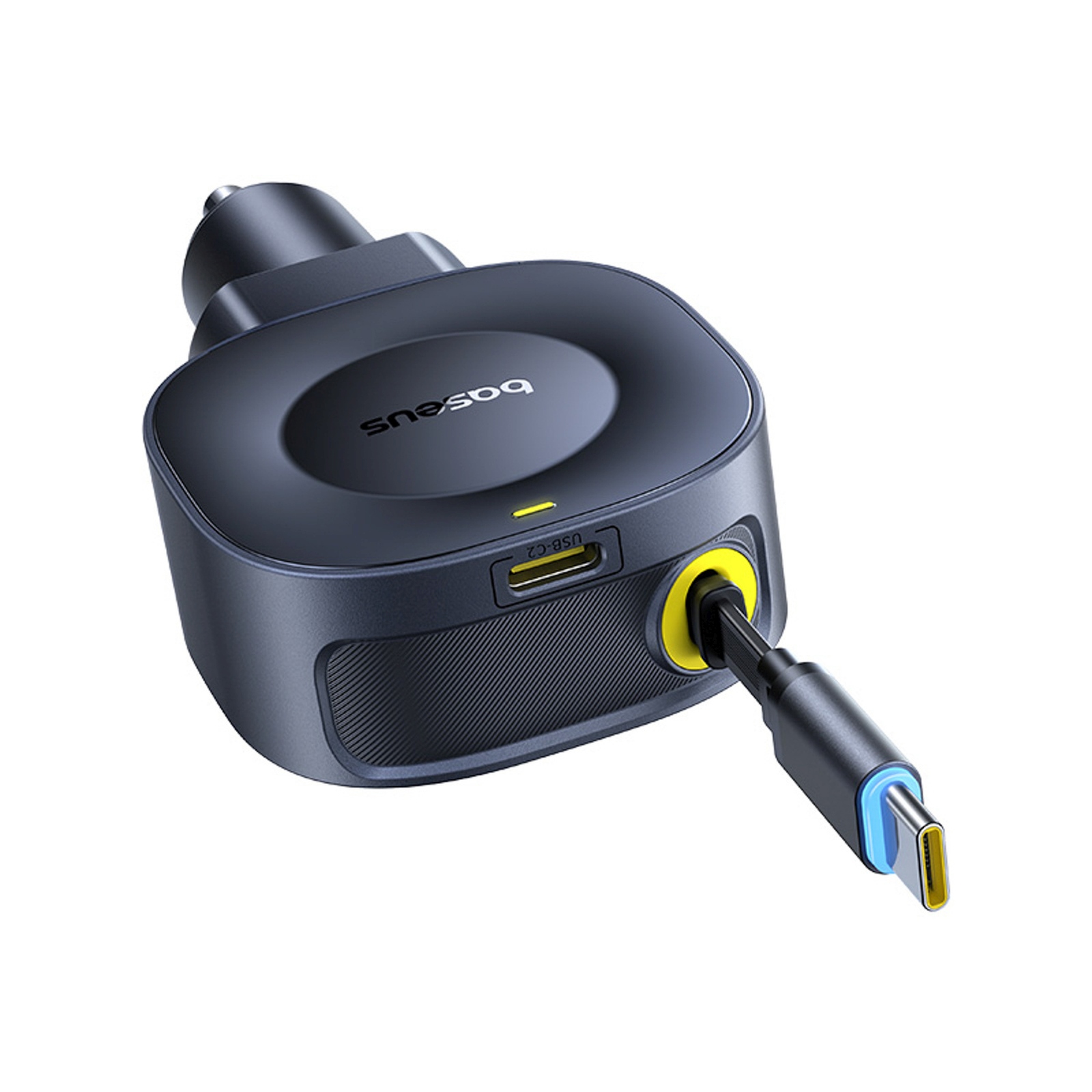 Automobilinis Usb-c įkroviklis Su Susukamu Usb-c Kabeliu, 45 W – Juodas