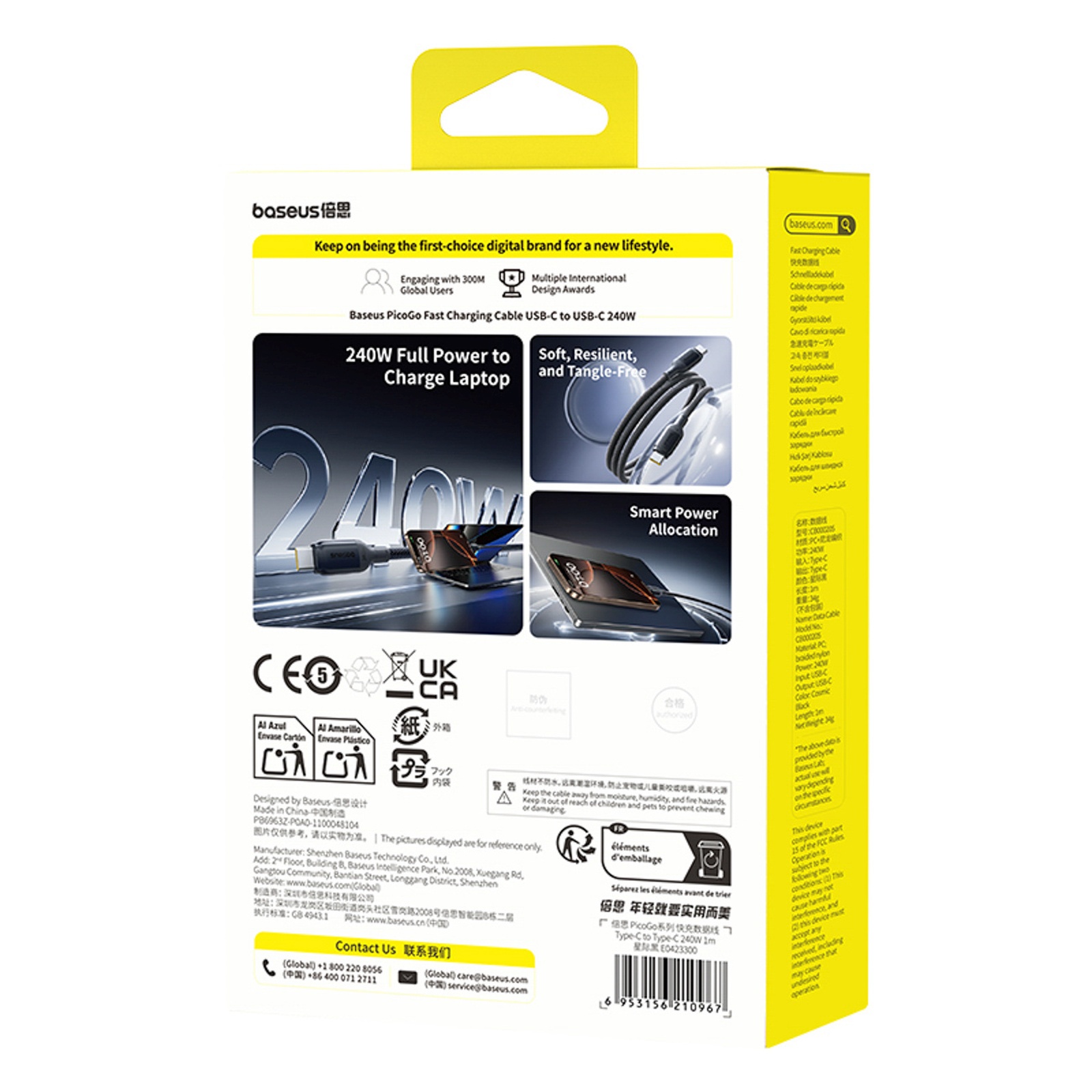 Usb-c Laidas „picogo Fast Charging“ 240 W, 1 M – Juodas