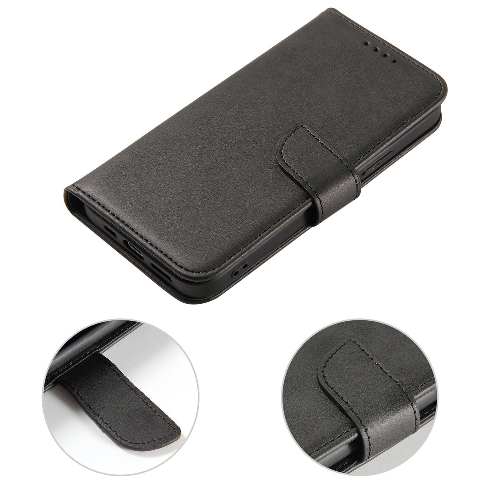 „iphone 15 Pro Magnet Case“ Dėklas-piniginė Su Atverčiamu Dangteliu Ir Atrama – Juodas