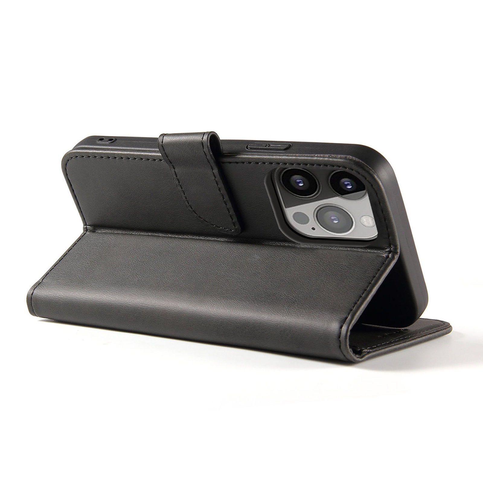 „iphone 15 Pro Magnet Case“ Dėklas-piniginė Su Atverčiamu Dangteliu Ir Atrama – Juodas