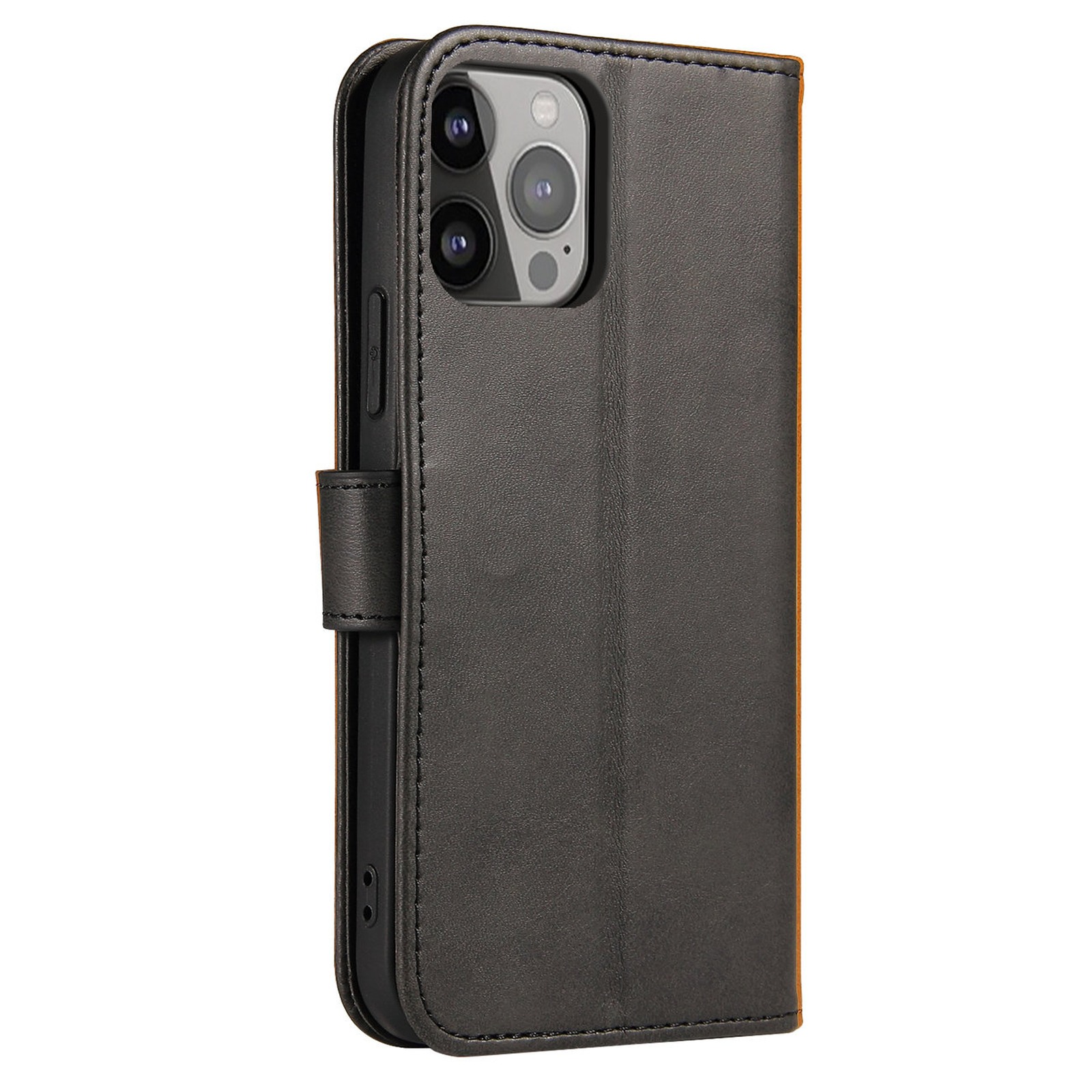 „iphone 15 Pro Magnet Case“ Dėklas-piniginė Su Atverčiamu Dangteliu Ir Atrama – Juodas