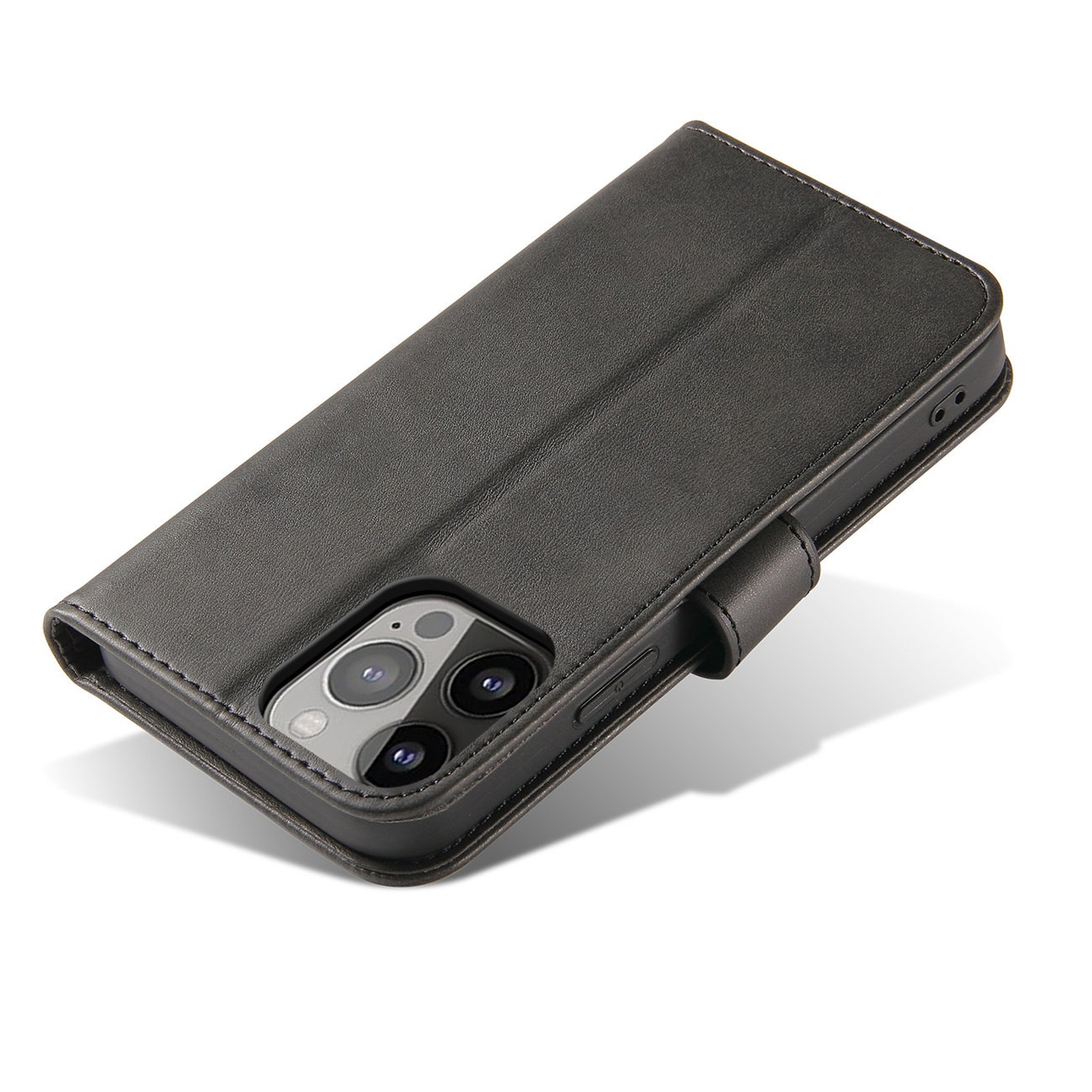 „iphone 15 Pro Magnet Case“ Dėklas-piniginė Su Atverčiamu Dangteliu Ir Atrama – Juodas