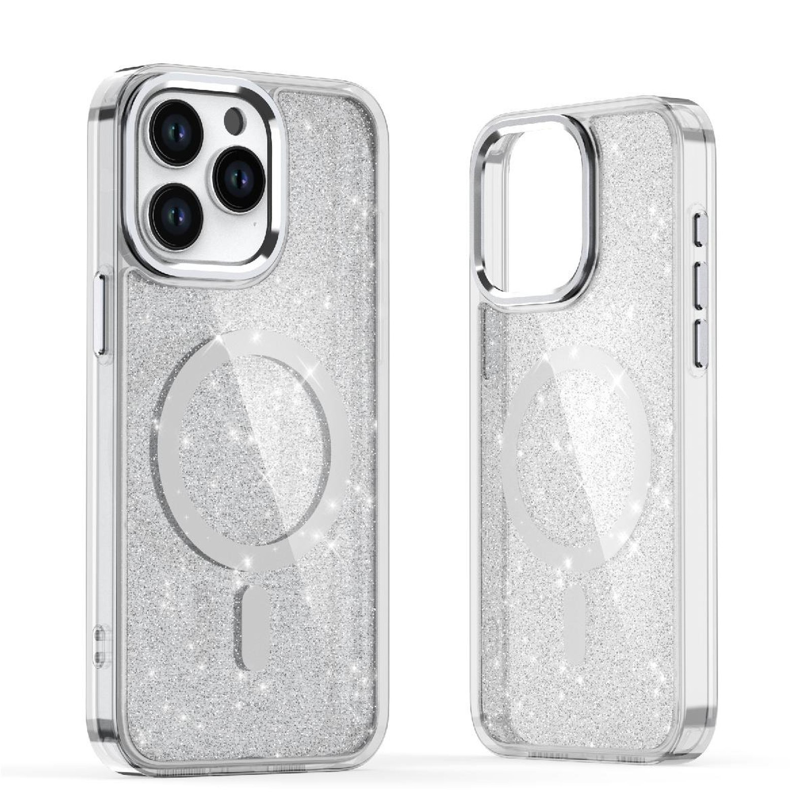 „iphone 16 Glitter Case Magsafe“ Dėklas – Baltas Su Blizgučiais