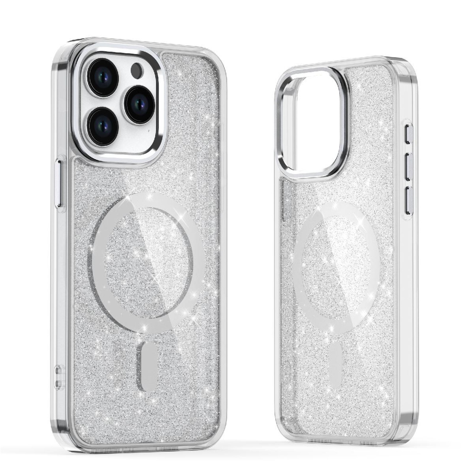 „iphone 16 Pro Glitter Case Magsafe“ Dėklas – Baltas Su Blizgučiais