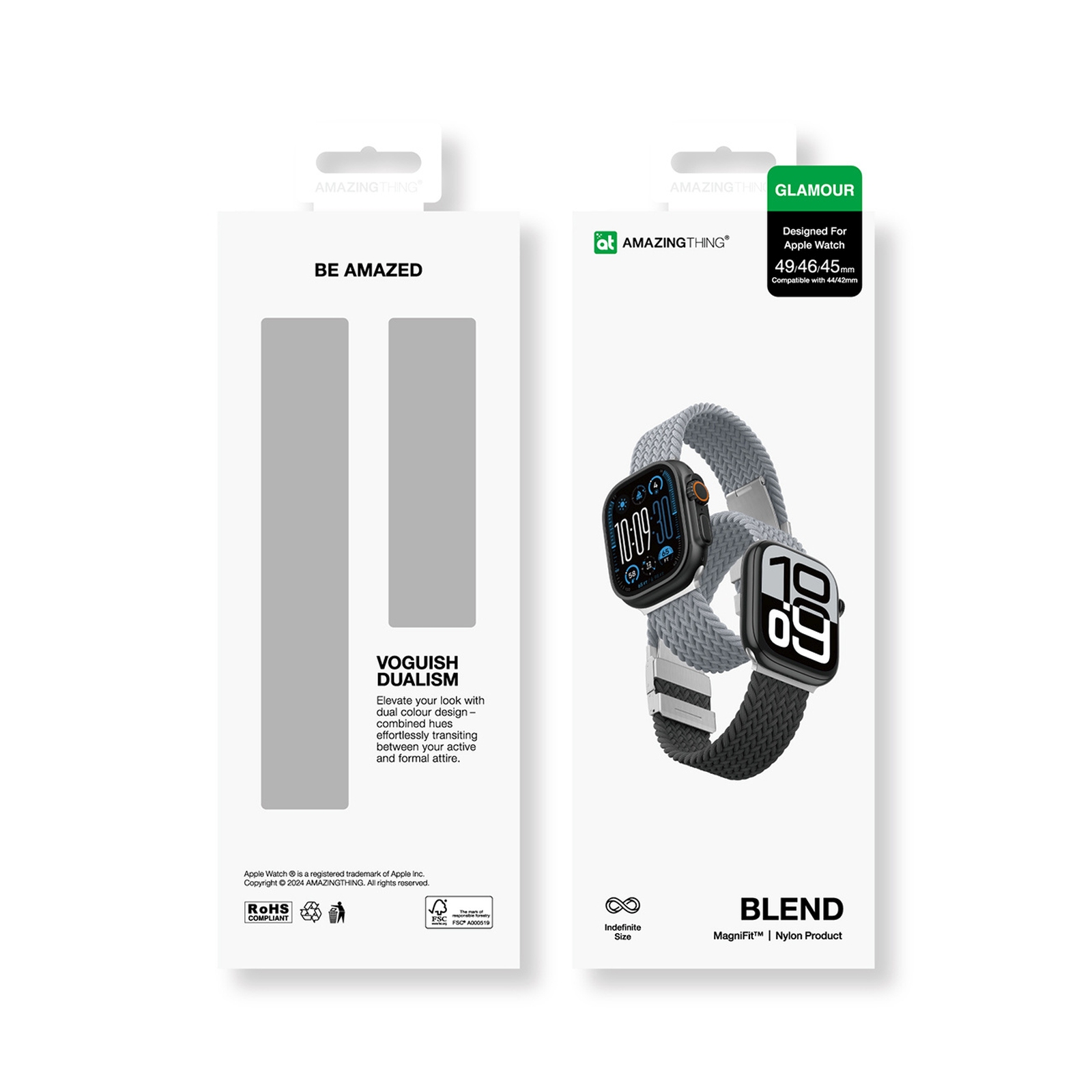2 „apple Watch“ 45/46/49 Mm „blend Band“ Dirželių Rinkinys – Pilkai Juodas / Pilkas