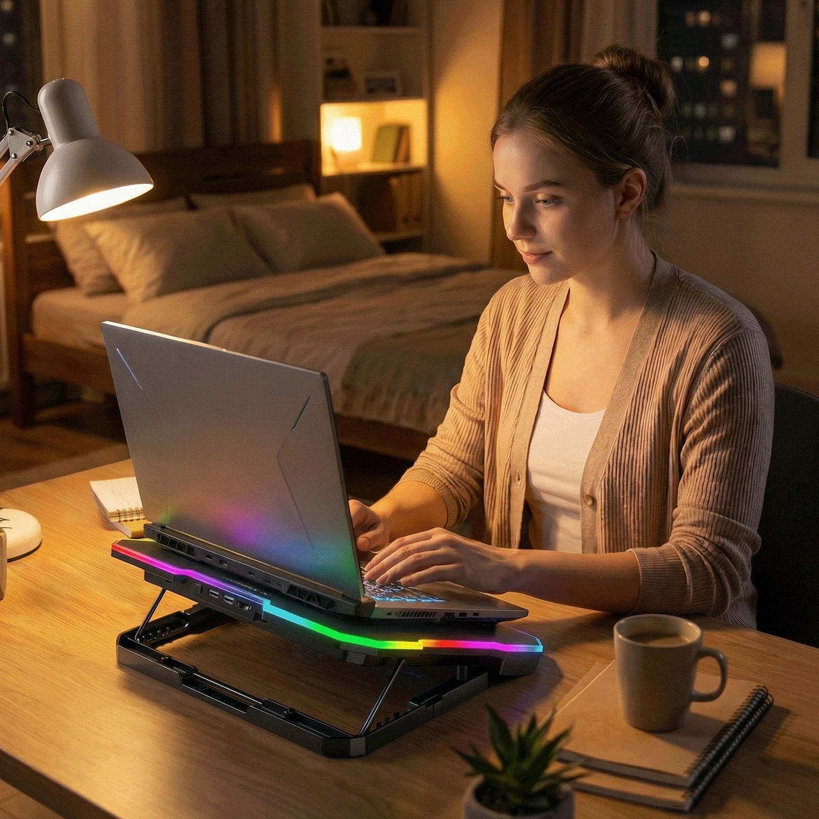 žaidimų Nešiojamojo Kompiuterio Aušinimo Padas Su Rgb Telefono Laikikliu – Juodas