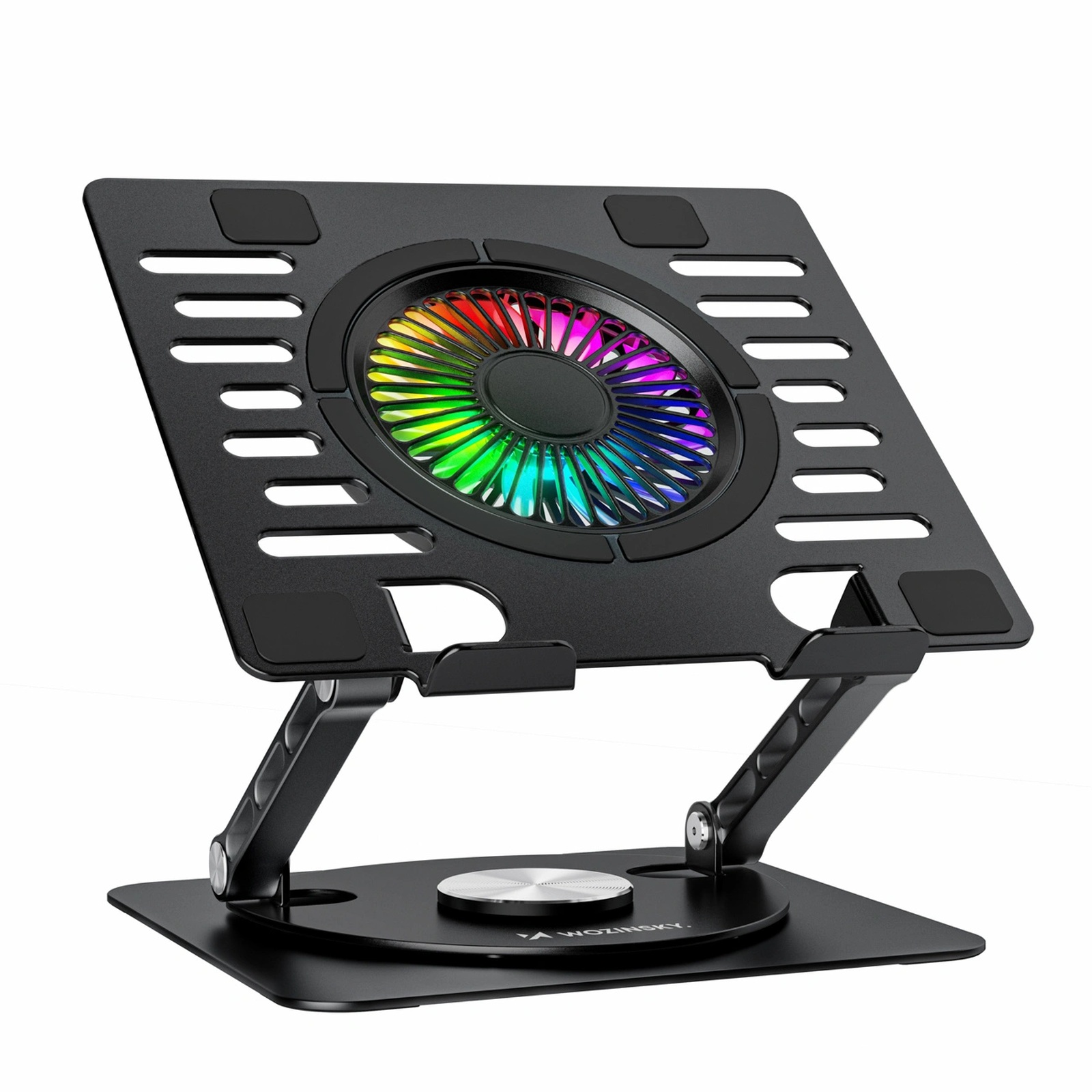 360° Pasukamas Aušinimo Stovas Nešiojamajam Kompiuteriui Ir Planšetiniam Kompiuteriui Su Rgb Apšvietimu – Juodas