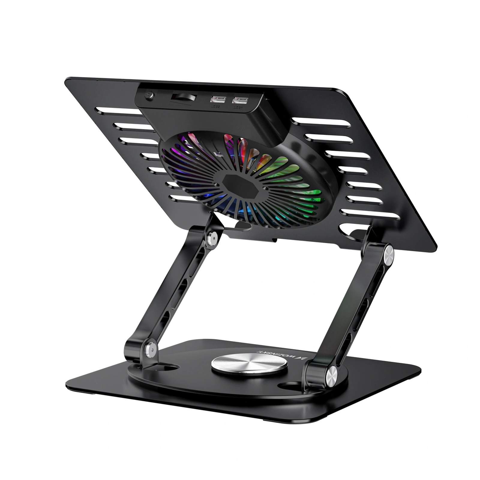 360° Pasukamas Aušinimo Stovas Nešiojamajam Kompiuteriui Ir Planšetiniam Kompiuteriui Su Rgb Apšvietimu – Juodas