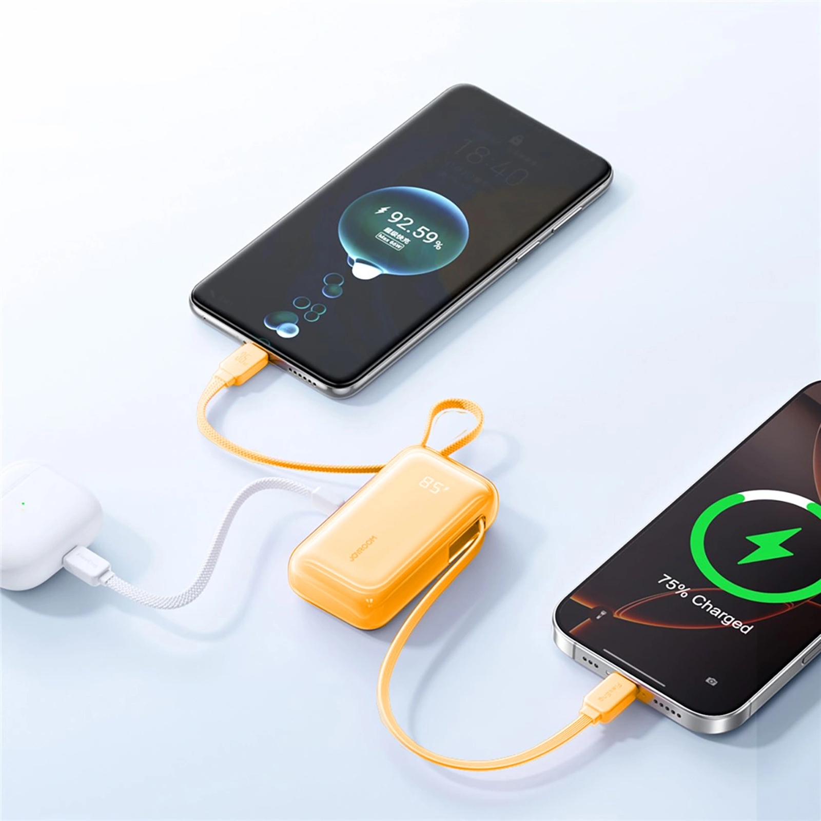 10000 Mah Išorinis Akumuliatorius Su Integruotais Usb-c 35 W Kabeliais – Oranžinis