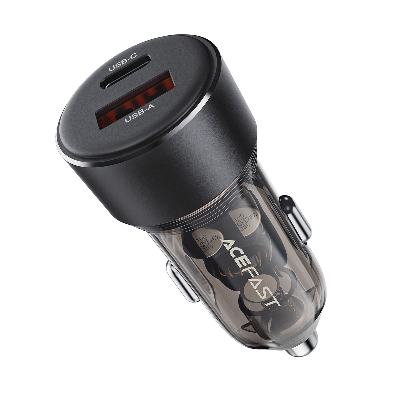 Automobilinis įkroviklis Usb-a / Usb-c 60 W – Juodas