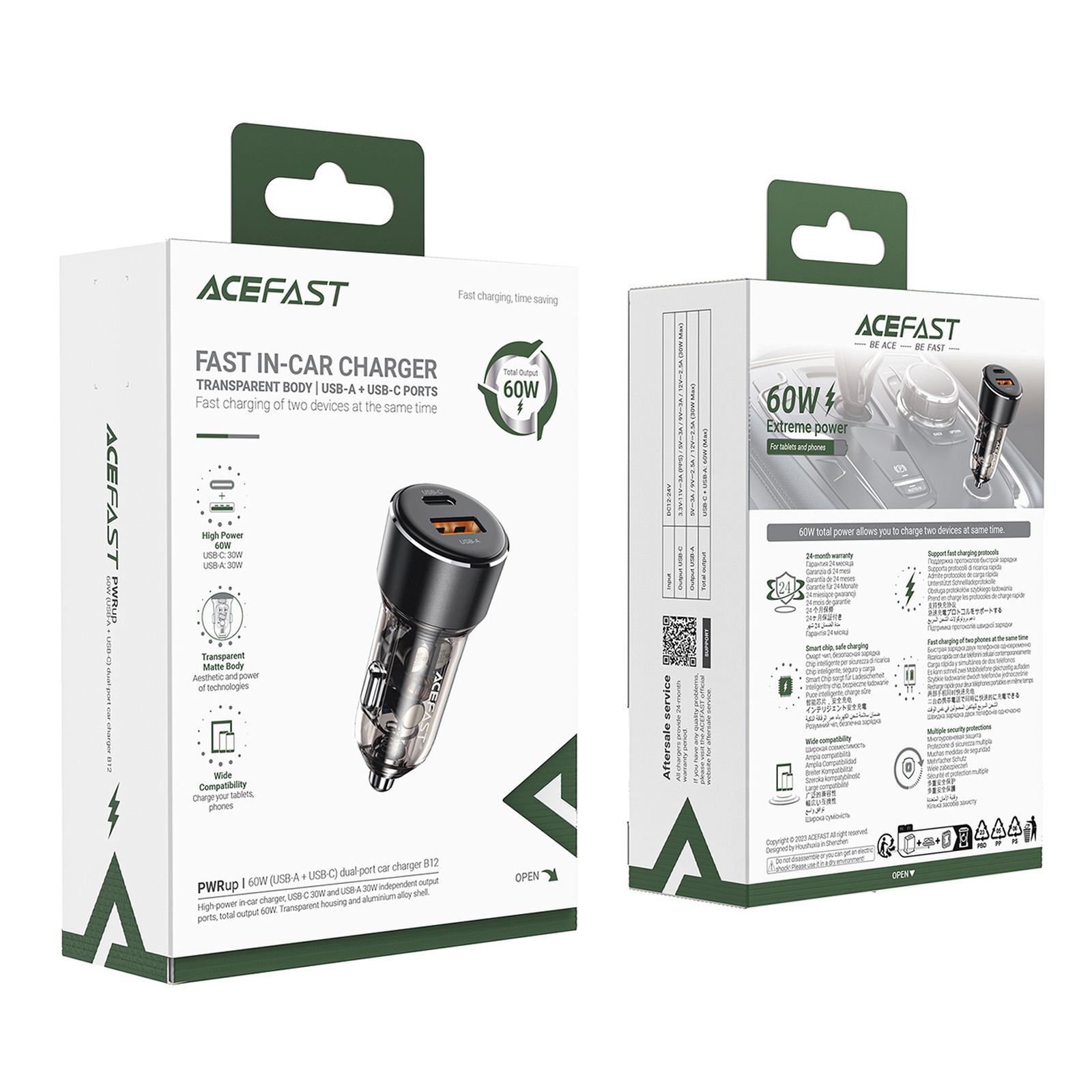 Automobilinis įkroviklis Usb-a / Usb-c 60 W – Juodas