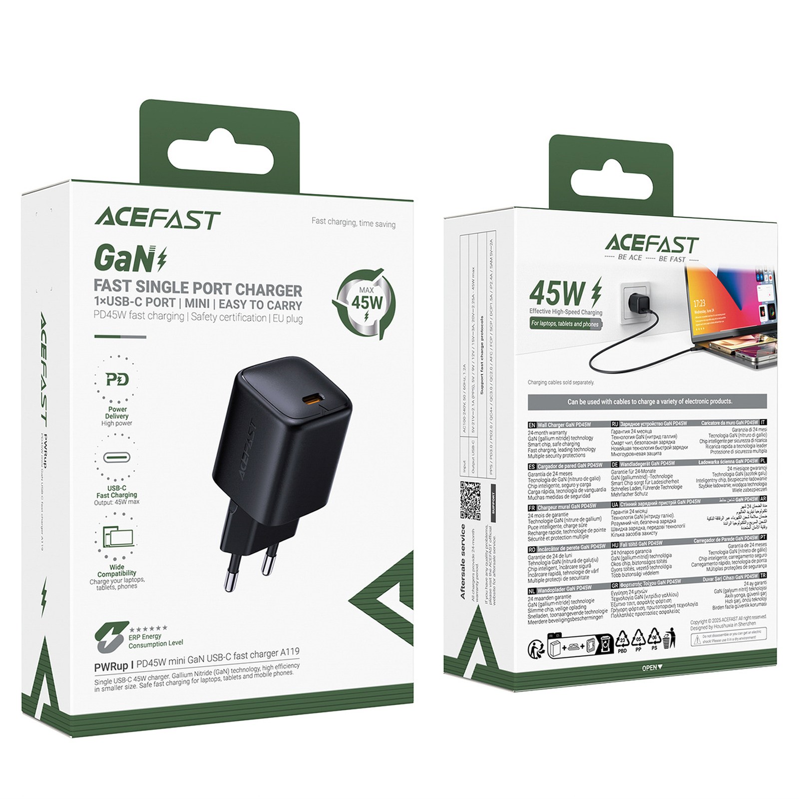 Usb-c Gan Pd 45 W Tinklinis įkroviklis – Juodas