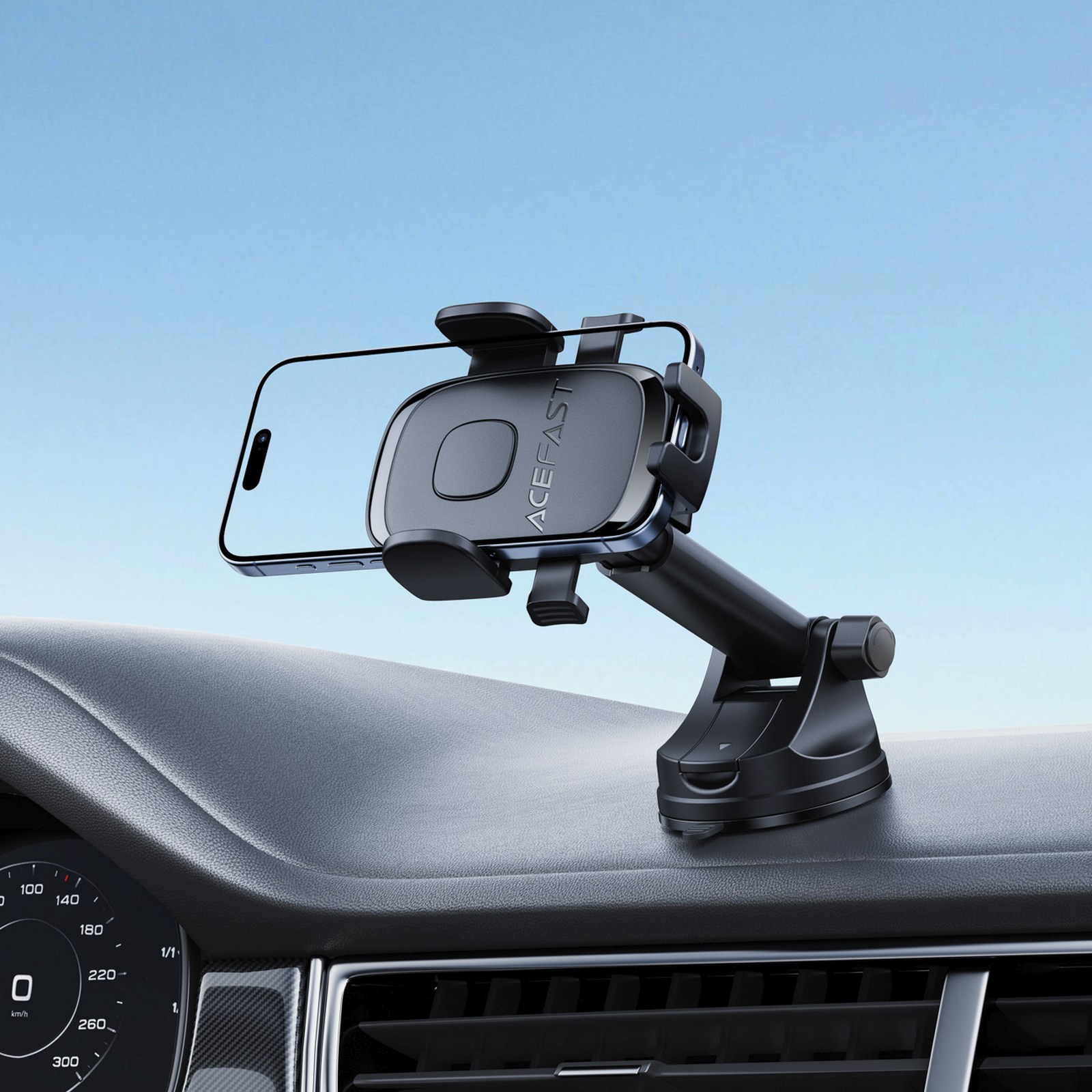 Automobilinis Išmaniojo Telefono Laikiklis Su Siurbtuku, Skirtas Pritvirtinti Prie Prietaisų Skydelio Arba Priekinio Stiklo – Juodas
