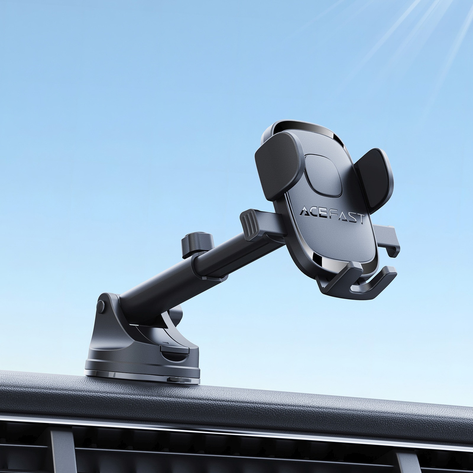 Automobilinis Išmaniojo Telefono Laikiklis Su Siurbtuku, Skirtas Pritvirtinti Prie Prietaisų Skydelio Arba Priekinio Stiklo – Juodas