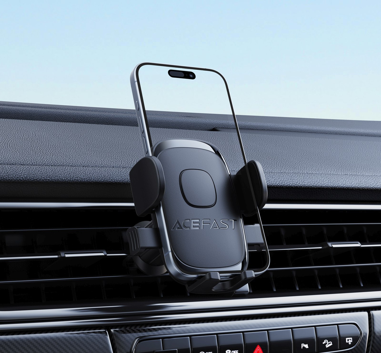 Automobilinis Spaustuvinis Laikiklis Išmaniajam Telefonui, Tvirtinamas Prie Oro Išpūtimo Grotelių – Juodas