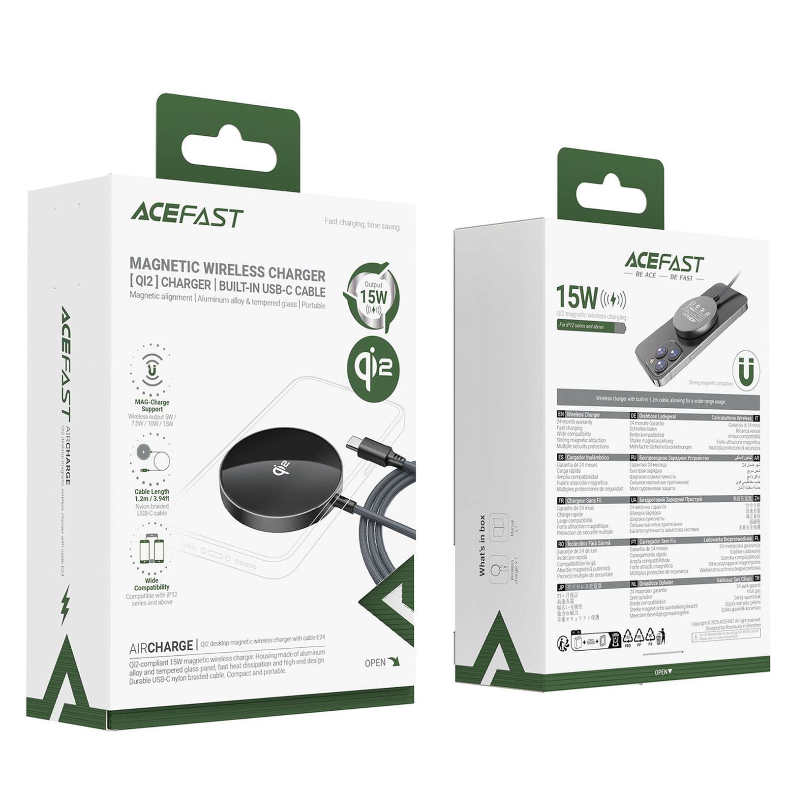 Indukcinis Magnetinis įkroviklis Su Usb-c Kabeliu „qi2“, 15 W, 1,2 M – Juodas