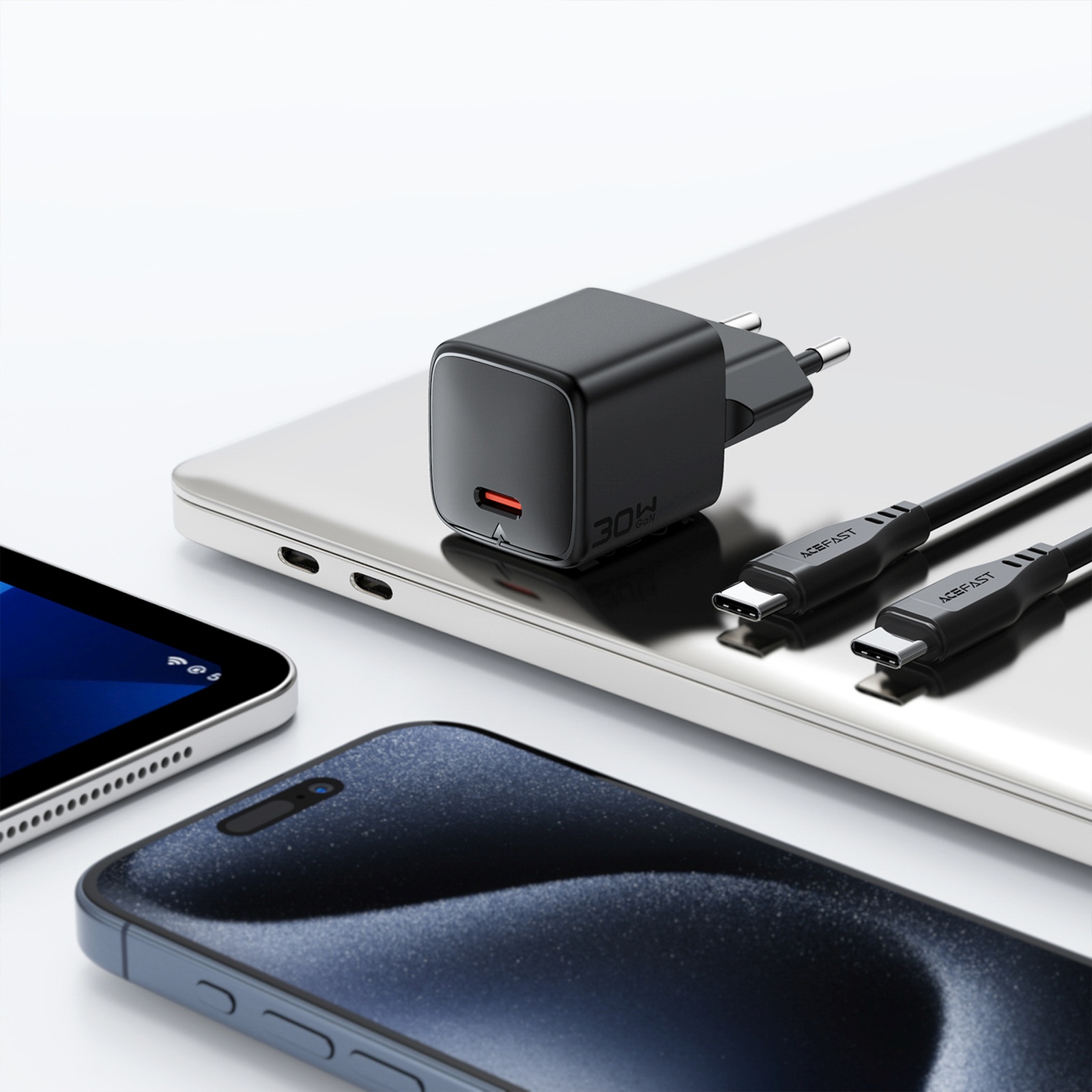 30 W Gan Usb-c Tinklinis įkroviklis Su 1,2 M Usb-c – Lightning Kabeliu – Juodos Spalvos
