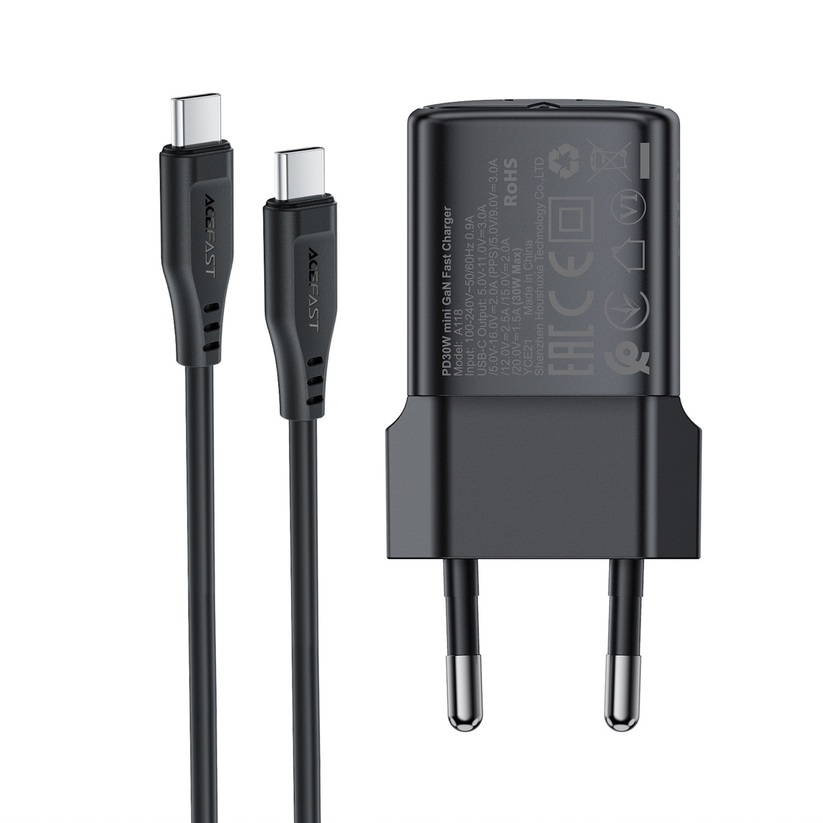 30 W Gan Usb-c Tinklinis įkroviklis Su 1,2 M Usb-c – Lightning Kabeliu – Juodos Spalvos