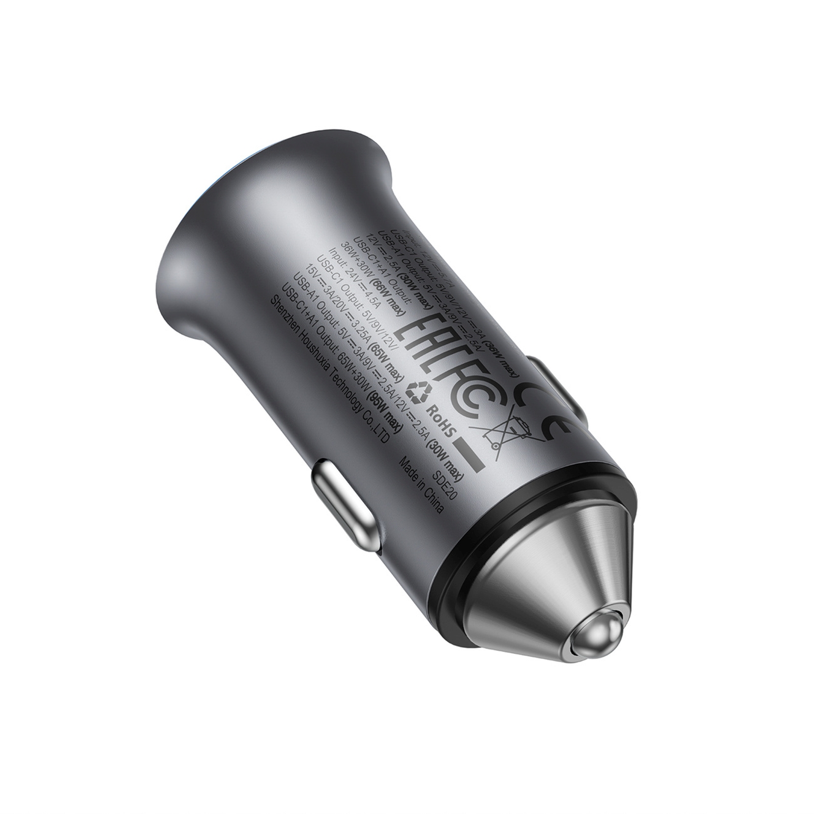 Automobilinis Usb-a Ir Usb-c įkroviklis, 95 W – Pilkos Spalvos