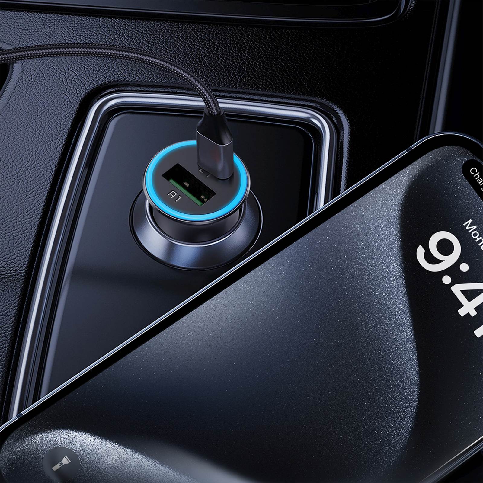 Automobilinis Usb-a Ir Usb-c įkroviklis, 95 W – Pilkos Spalvos