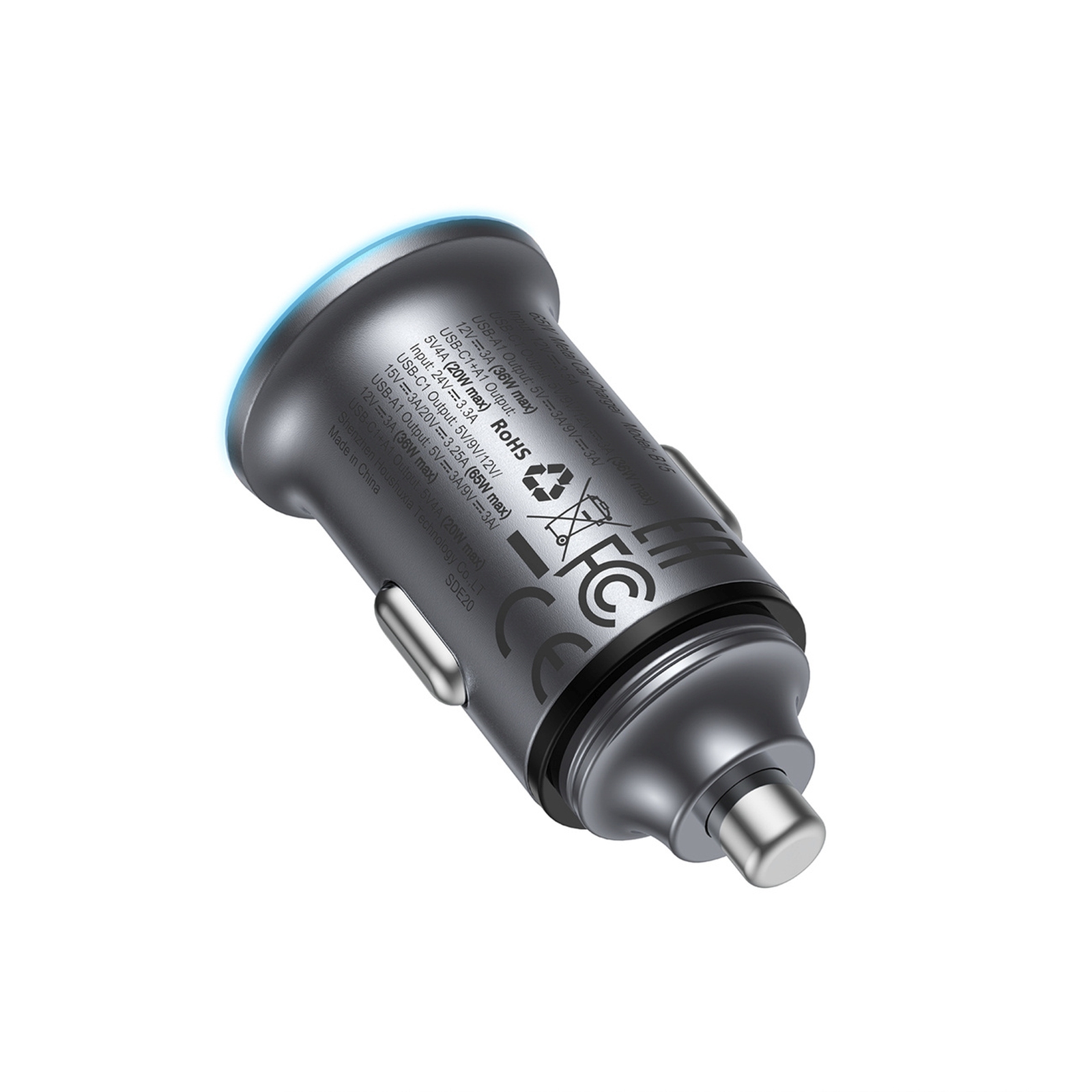 Automobilinis Usb-a Ir Usb-c įkroviklis, 65 W – Pilkos Spalvos