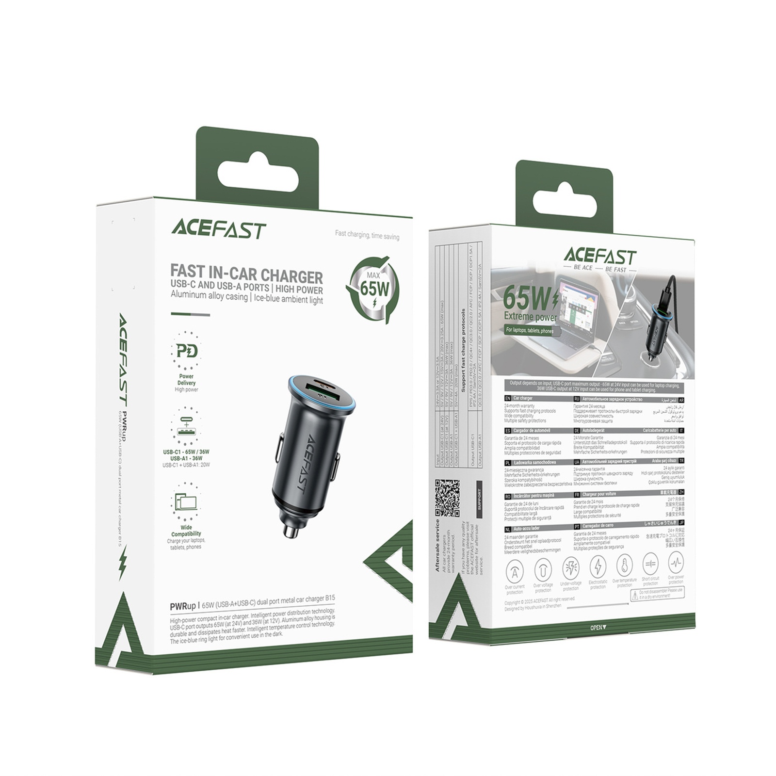 Automobilinis Usb-a Ir Usb-c įkroviklis, 65 W – Pilkos Spalvos