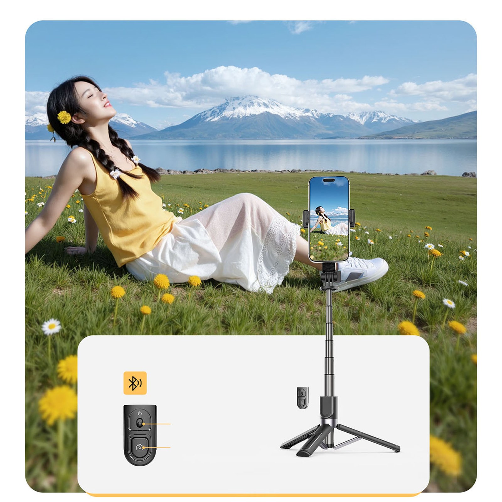 „selfie“ Lazdelė Su Mini Trikoju, Aliumininė, „bluetooth“, Pasukama 360 Laipsnių – Juoda