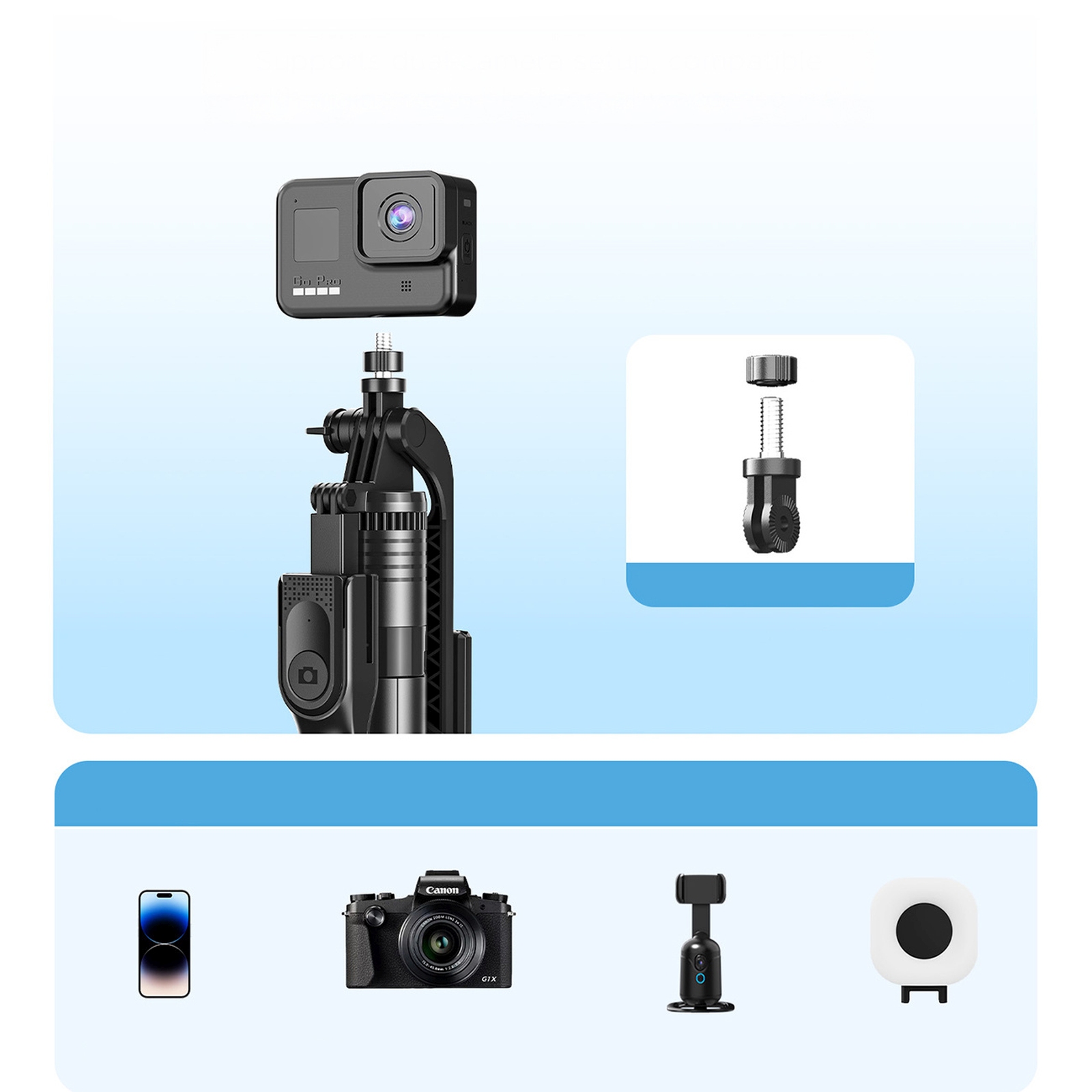 „selfie“ Lazdos Trikojis 1/4'' Telefonui, Kamerai Ar Fotoaparatui Su 360° Pasukimu Ir „bluetooth“ – Juodas