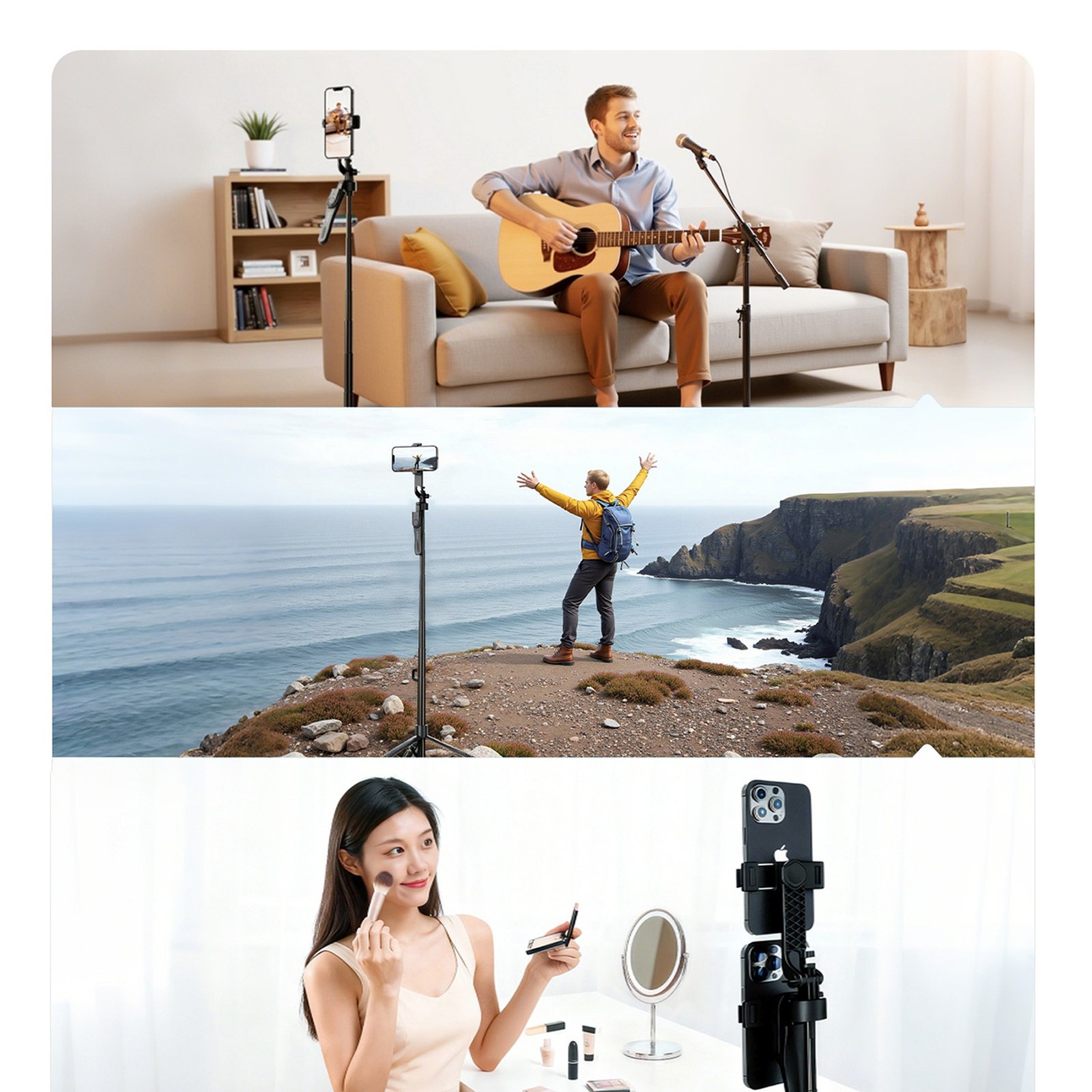„selfie“ Lazdos Trikojis 1/4'' Telefonui, Kamerai Ar Fotoaparatui Su 360° Pasukimu Ir „bluetooth“ – Juodas
