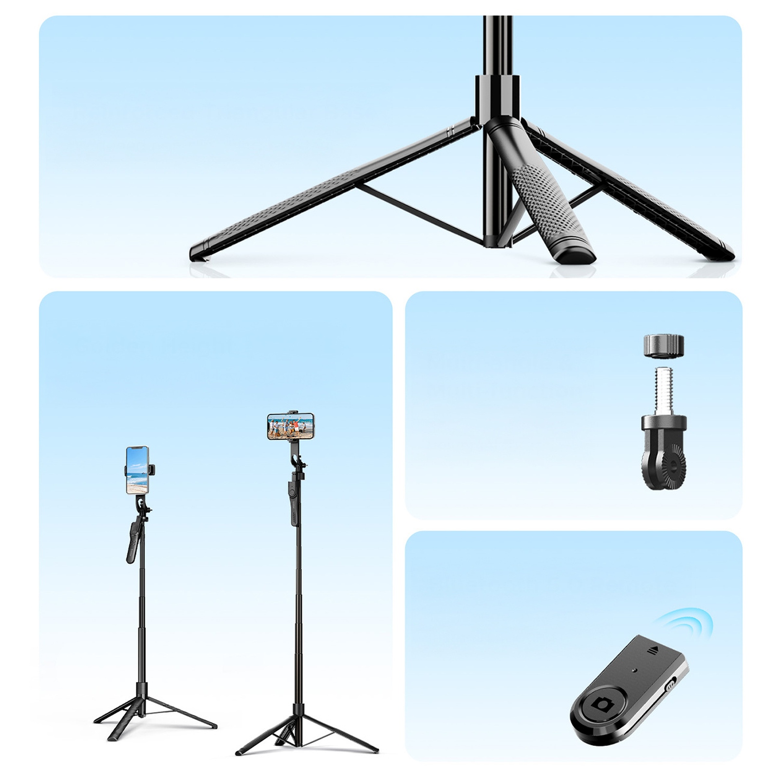 „selfie“ Lazdos Trikojis 1/4'' Telefonui, Kamerai Ar Fotoaparatui Su 360° Pasukimu Ir „bluetooth“ – Juodas