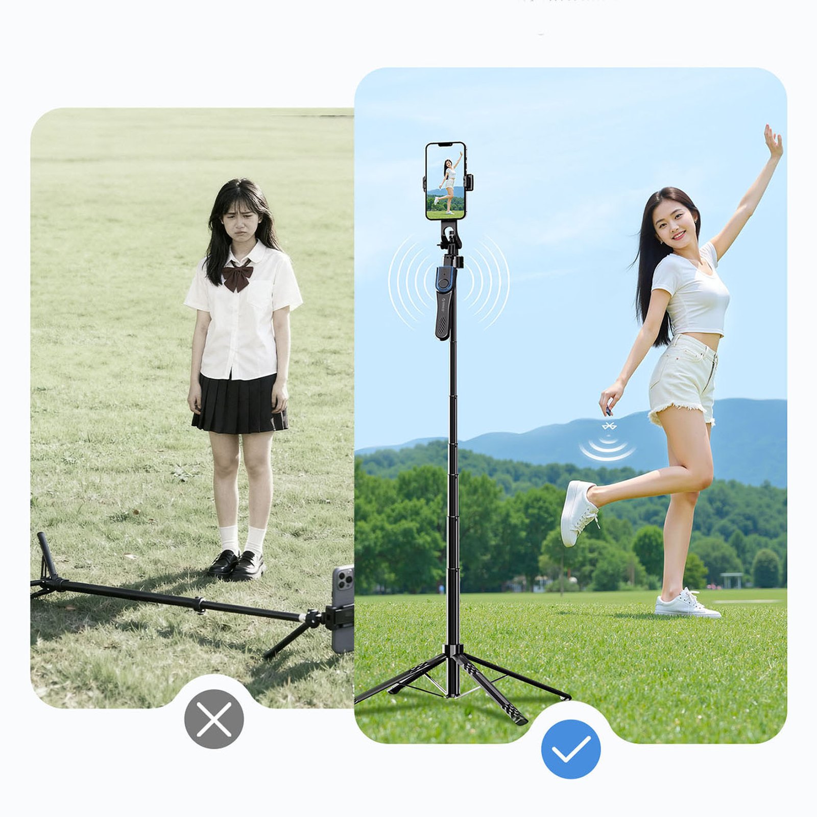 „selfie“ Lazdelė Su 1/4 Colio Tvirtinimu Telefonui Ar Fotoaparatui, Su 360° Pasukimu Ir „bluetooth“ – Juoda