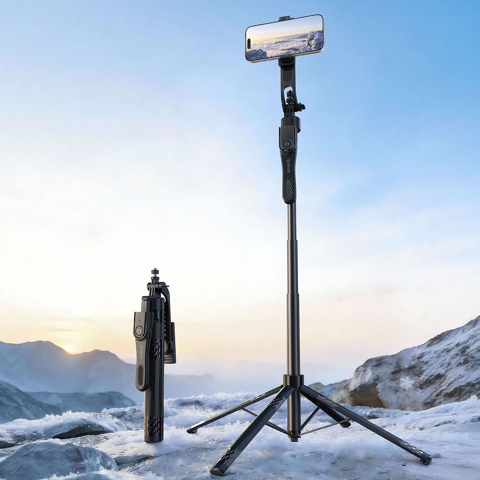 „selfie“ Lazdelė Su 1/4 Colio Tvirtinimu Telefonui Ar Fotoaparatui, Su 360° Pasukimu Ir „bluetooth“ – Juoda