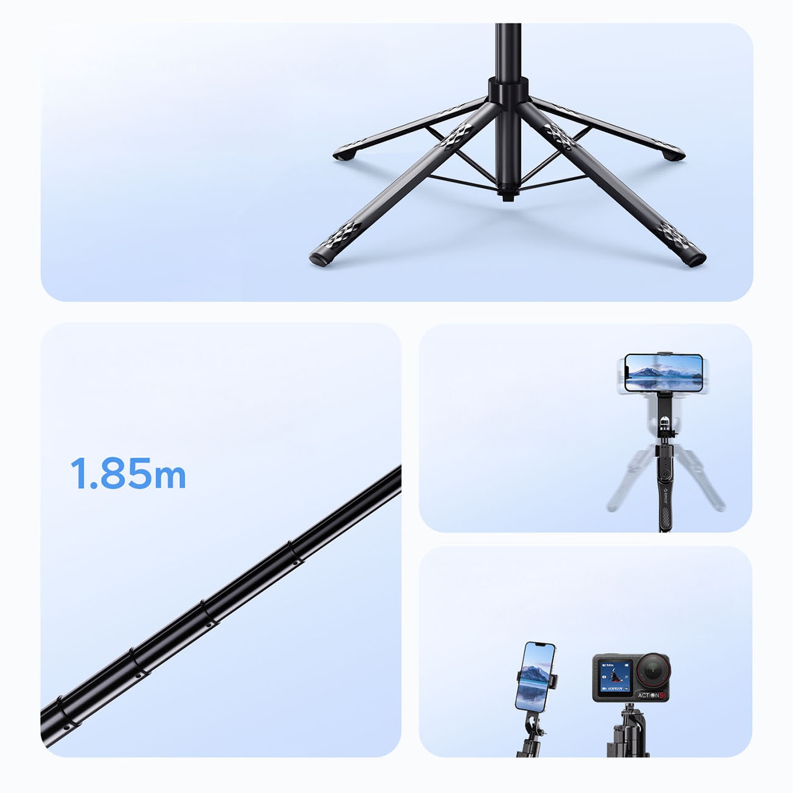 „selfie“ Lazdelė Su 1/4 Colio Tvirtinimu Telefonui Ar Fotoaparatui, Su 360° Pasukimu Ir „bluetooth“ – Juoda