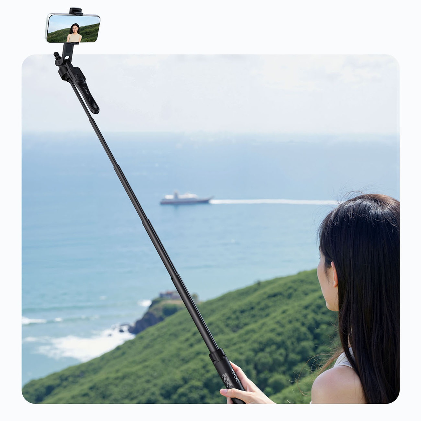 „selfie“ Lazdelė Su 1/4 Colio Tvirtinimu Telefonui Ar Fotoaparatui, Su 360° Pasukimu Ir „bluetooth“ – Juoda