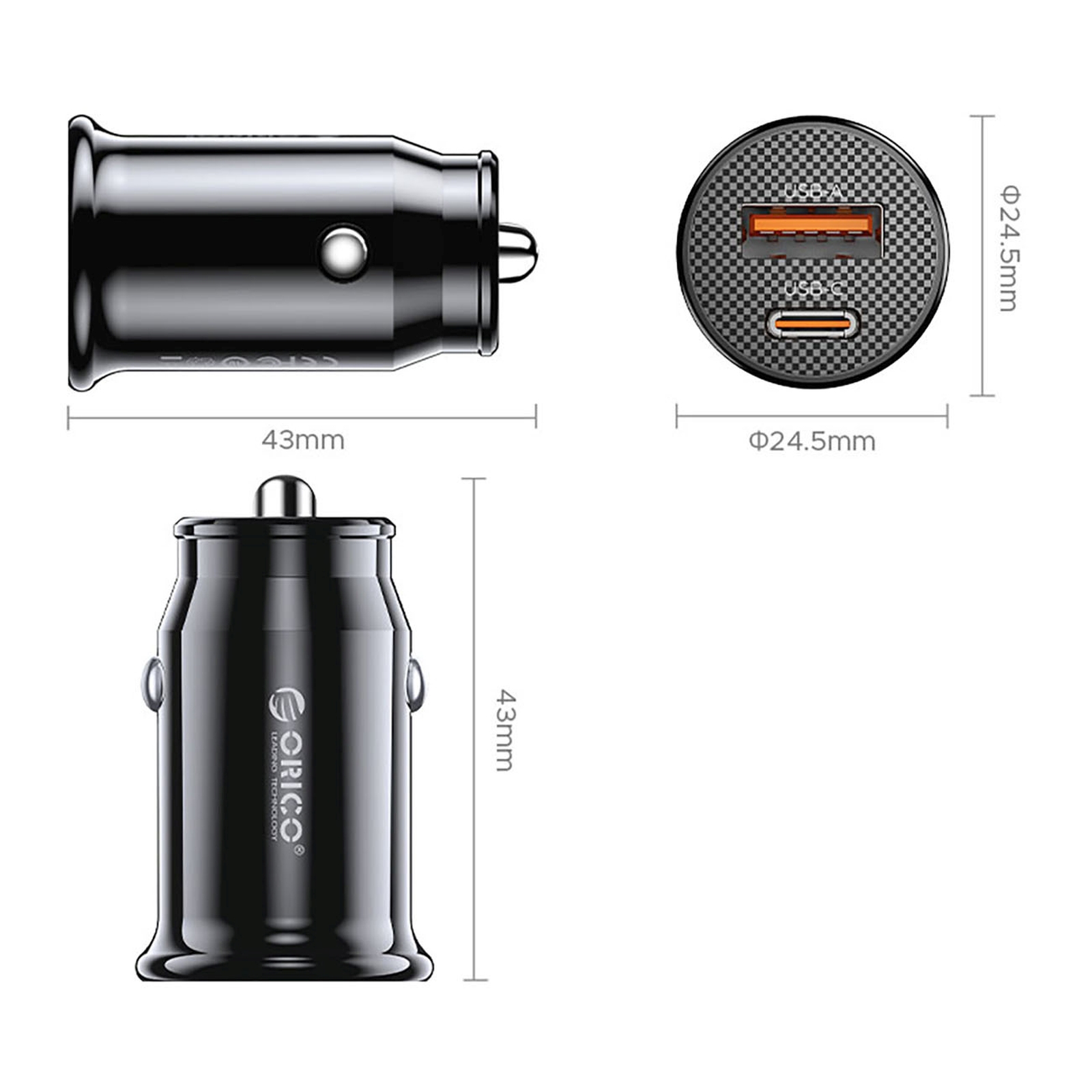 Automobilinis įkroviklis Usb-c / Usb-a 30 W – Juodas