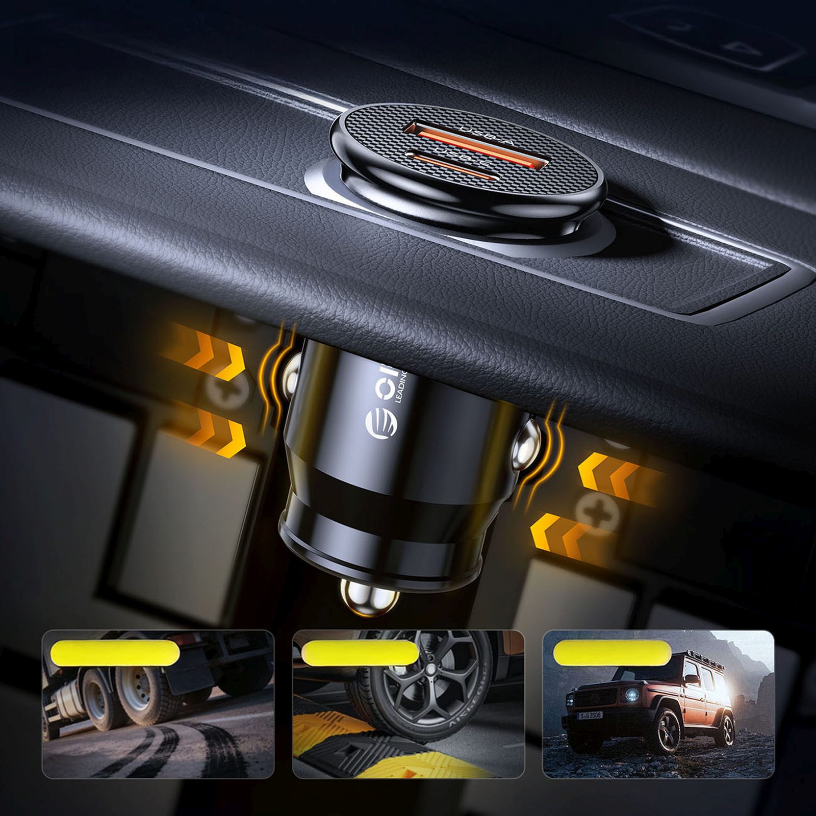 Automobilinis įkroviklis Usb-c / Usb-a 30 W – Juodas
