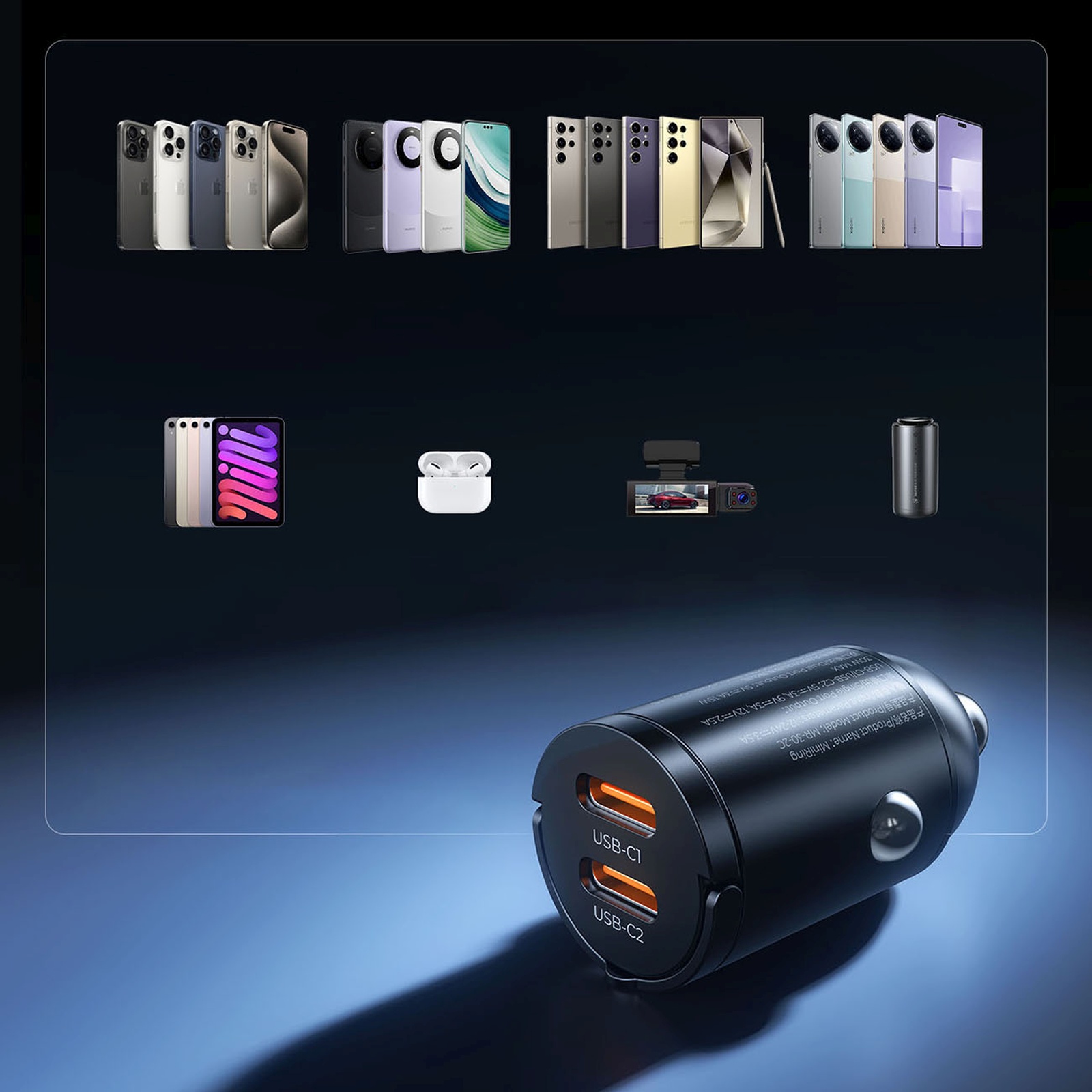 30 W Usb-c Automobilinis įkroviklis – Juodas