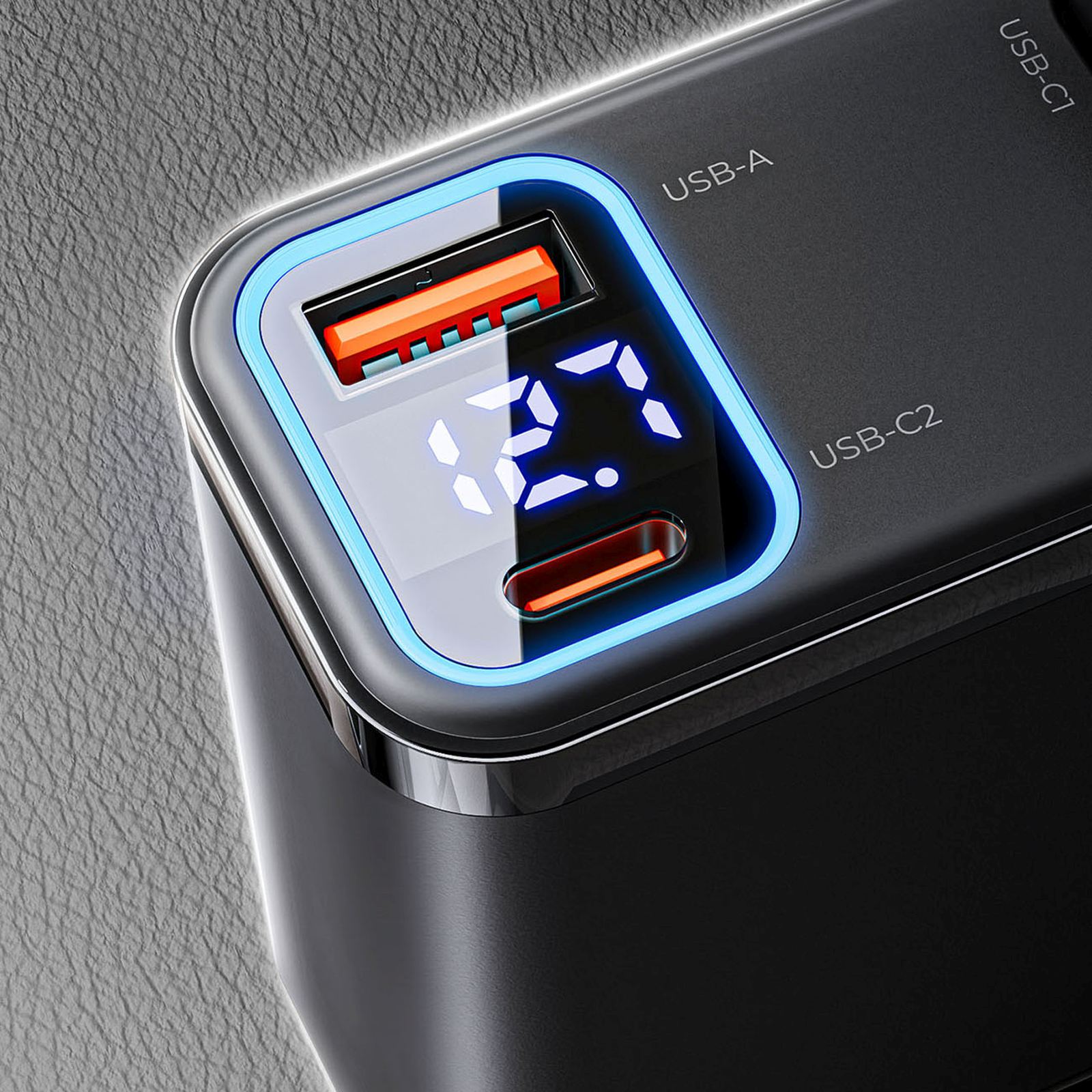 45 W Usb-a Ir Usb-c Automobilinis įkroviklis Su Susivyniojančiais Usb-c Kabeliais – Juodas